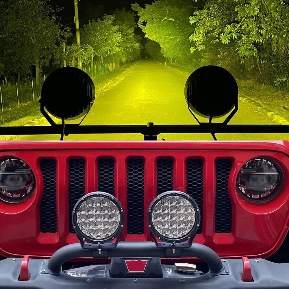 BIGLIONX 7-Inch Round LED Offroad Lights - 2 Pack 210W 32000LM Super Bright Amber Spot Lights with Wiring Harness IP68 Waterproof - Perfect for Trucks, Pickups, ATV, UTV, SUV Off-Road Driving & Night Adventures