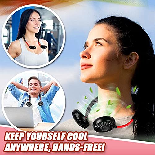 iHip Rechargeable Wearable Neck Fan - 2000mAh USB Portable Personal Cooling Fan for Outdoor, Sports, Office & Travel - Hands-Free Hanging Mini Fan (Black)