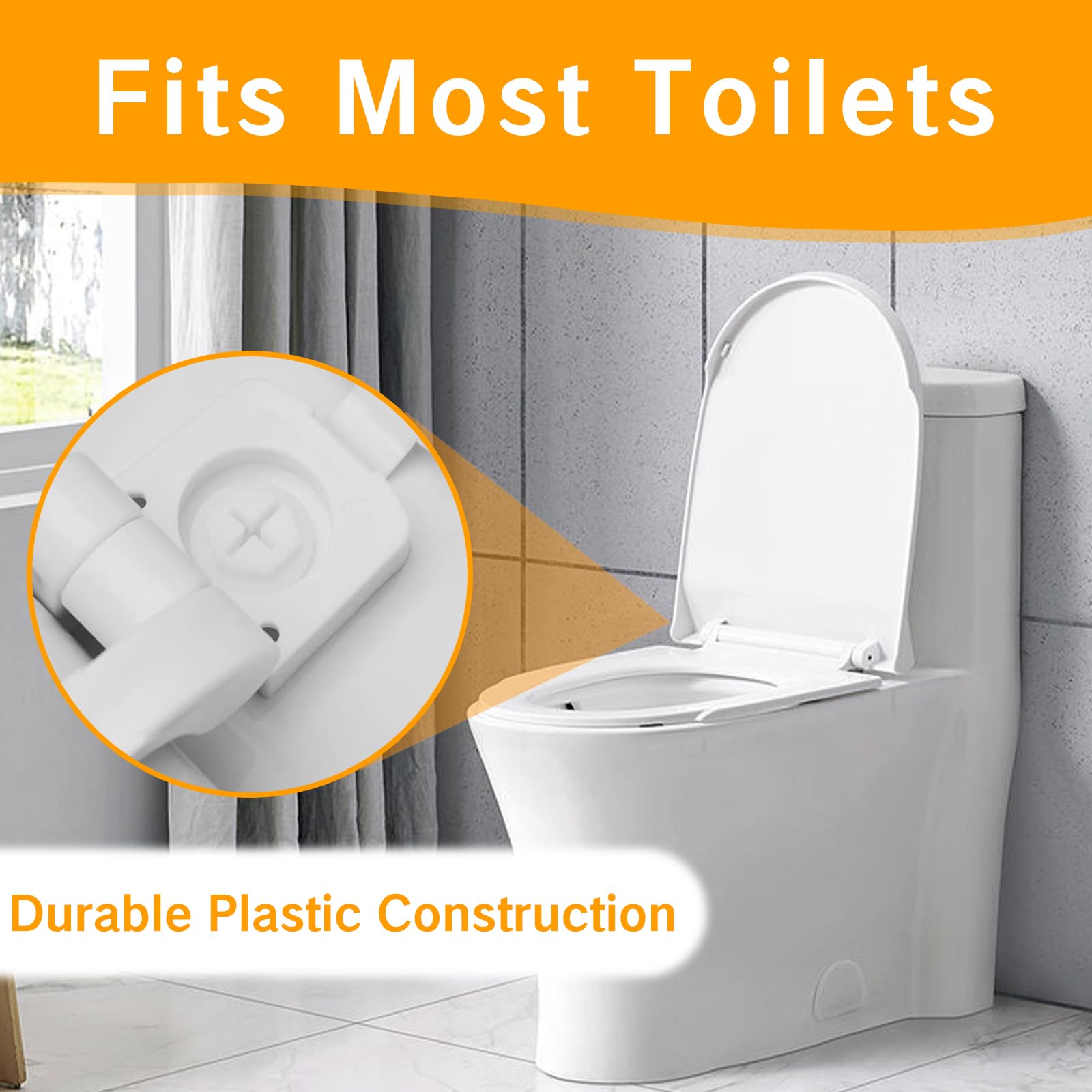 Universal White Plastic Toilet Seat Hinge Replacement Kit with Bolts, Screws & Nuts - Durable Bracket Hardware for Bathroom Toilet Repair & Installation - Perfect for Home, RV & Commercial Restrooms