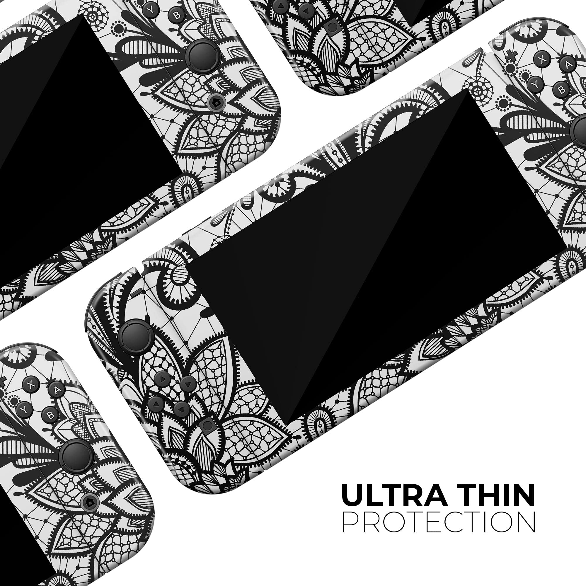 Nintendo Switch Lite Skin Decal - Black & White Geometric Floral Vinyl Wrap Cover | Scratch-Resistant, Removable Protective Cover | Perfect for Gaming, Travel & Personalization