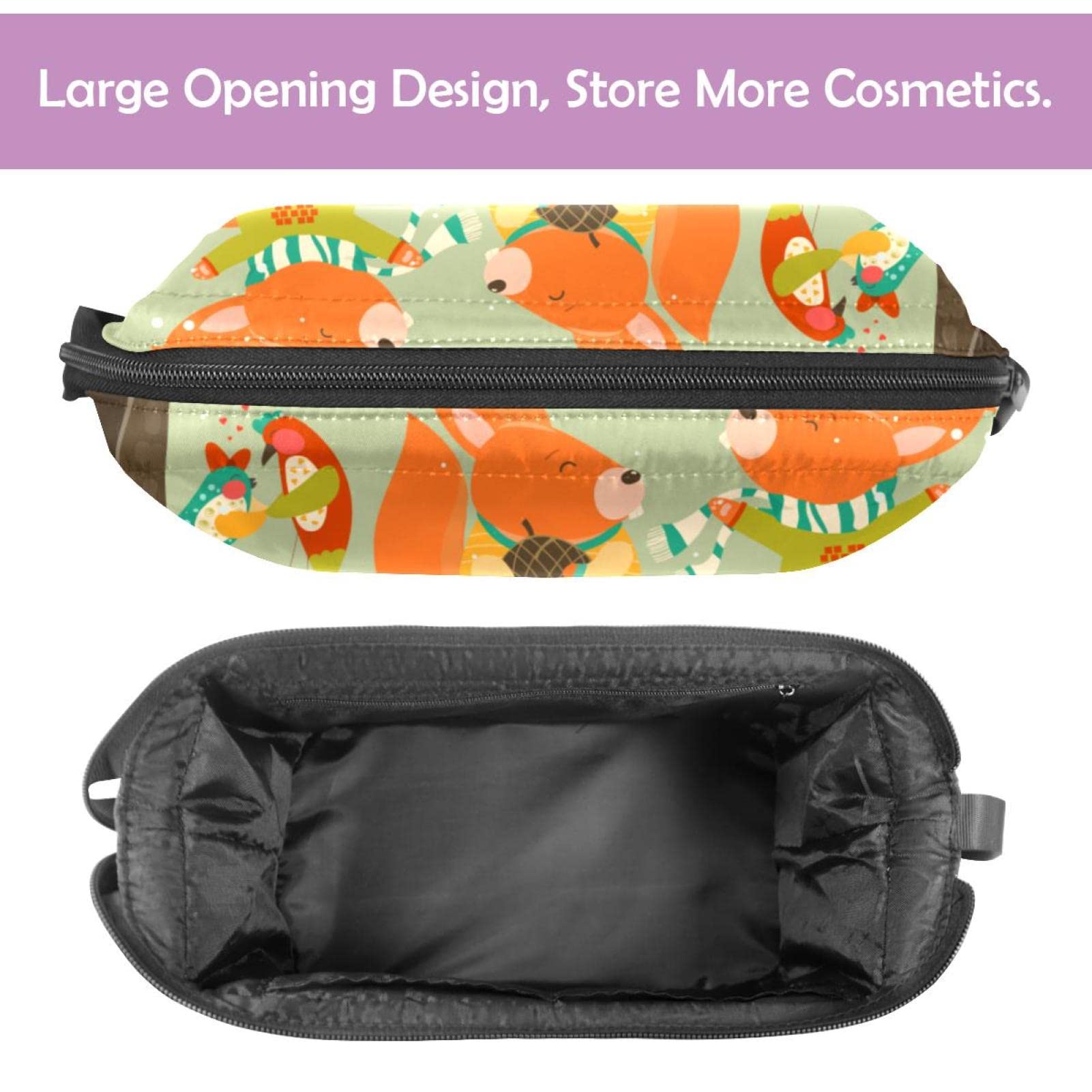 Large Makeup Bag for Women - Travel Cosmetic Organizer with Christmas Fox Bird Design, Waterproof Toiletry Pouch - Perfect for Vacation, Gym & Daily Essentials Storage