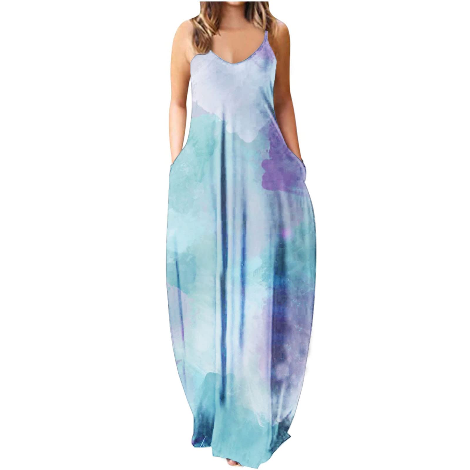 **Plus Size Maxi Dress for Women - Casual Sleeveless Summer Beach Dress with Pockets | Loose Plain Long Dress for Vacation, Travel & Outdoor Activities**