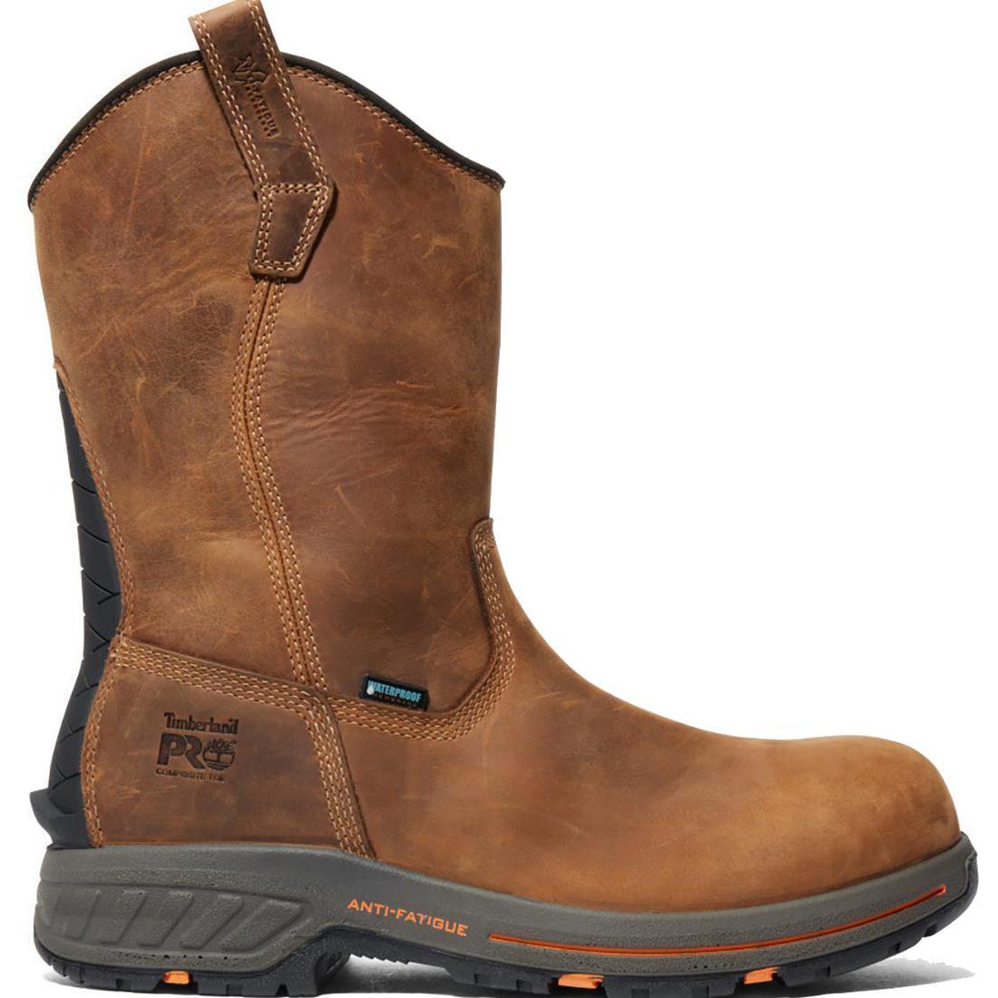 Helix HD Composite Toe Waterproof Pull-On Work Boots for Men - Slip Resistant Safety Shoes for Construction, Warehouse & Outdoor Work (Brown)