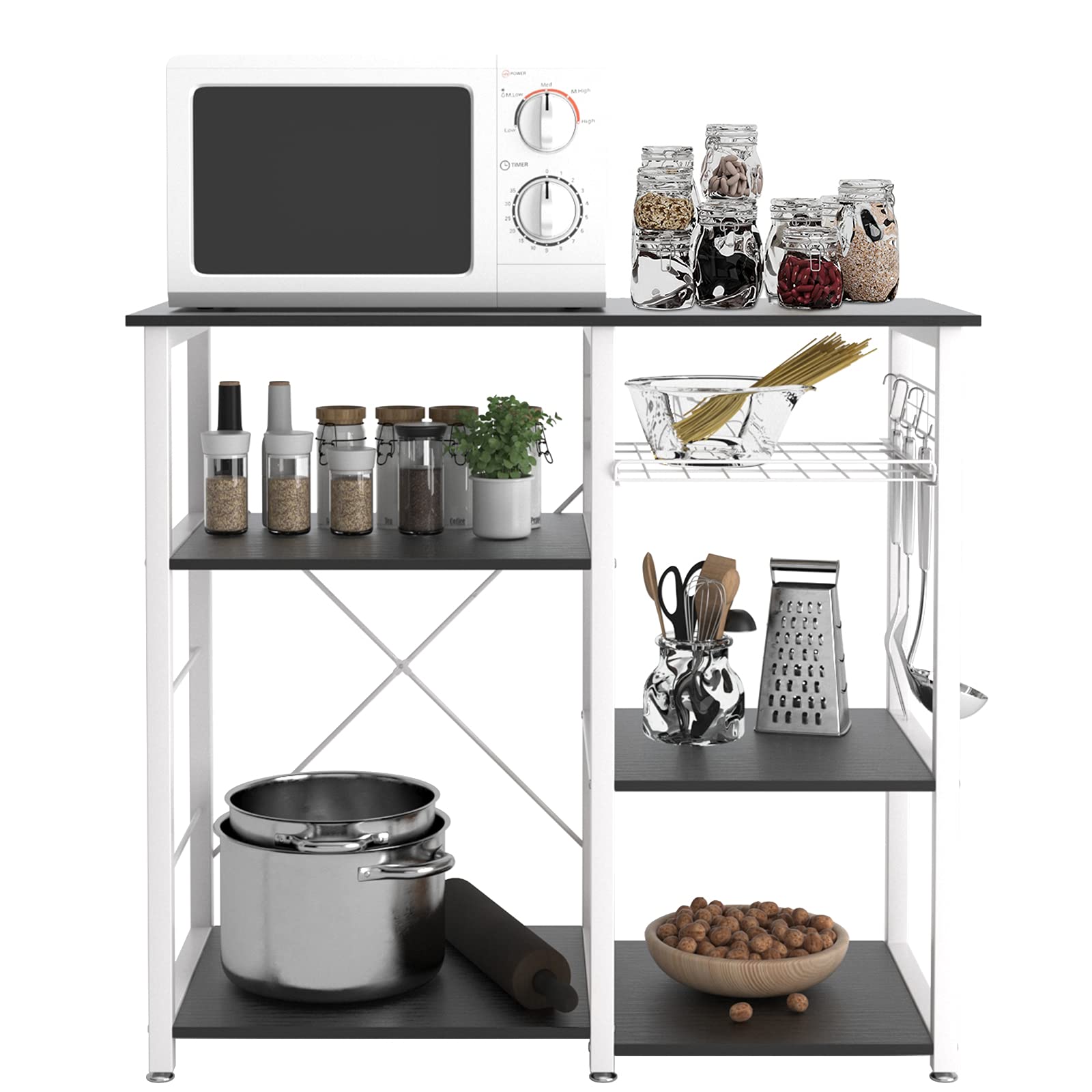 Soges Black Microwave Cart Stand with Shelves - Multi-Functional Kitchen Storage Organizer for Baking, Spices & Small Appliances - Perfect for Small Kitchens, Apartments & Dorm Rooms