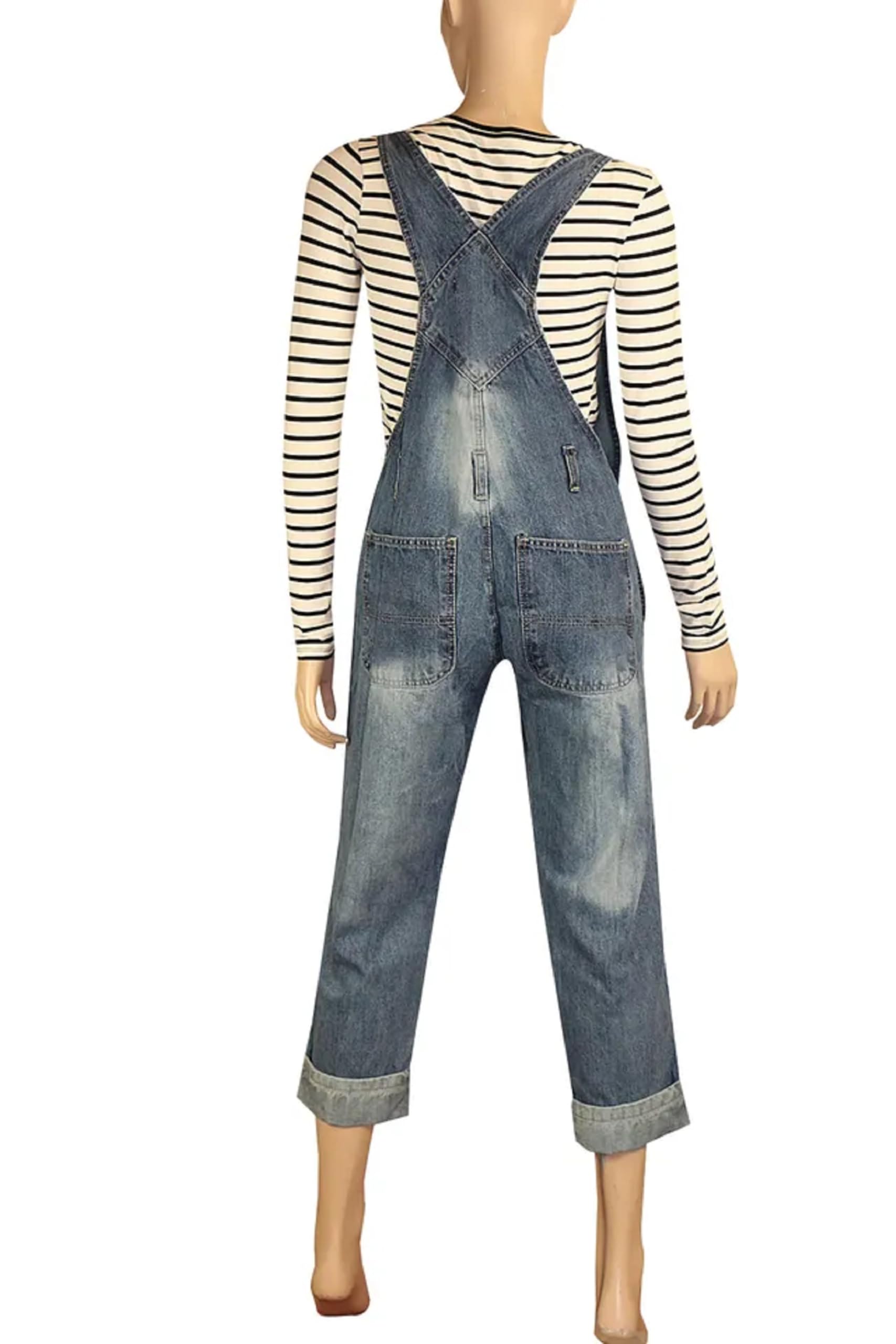 Women's Clove Jeans Capri Dungarees - Straight Leg Blue Denim Jumpsuit with Coin Pocket - Plus Size 8-22 - Casual Outfit for Work, Weekend & Street Style