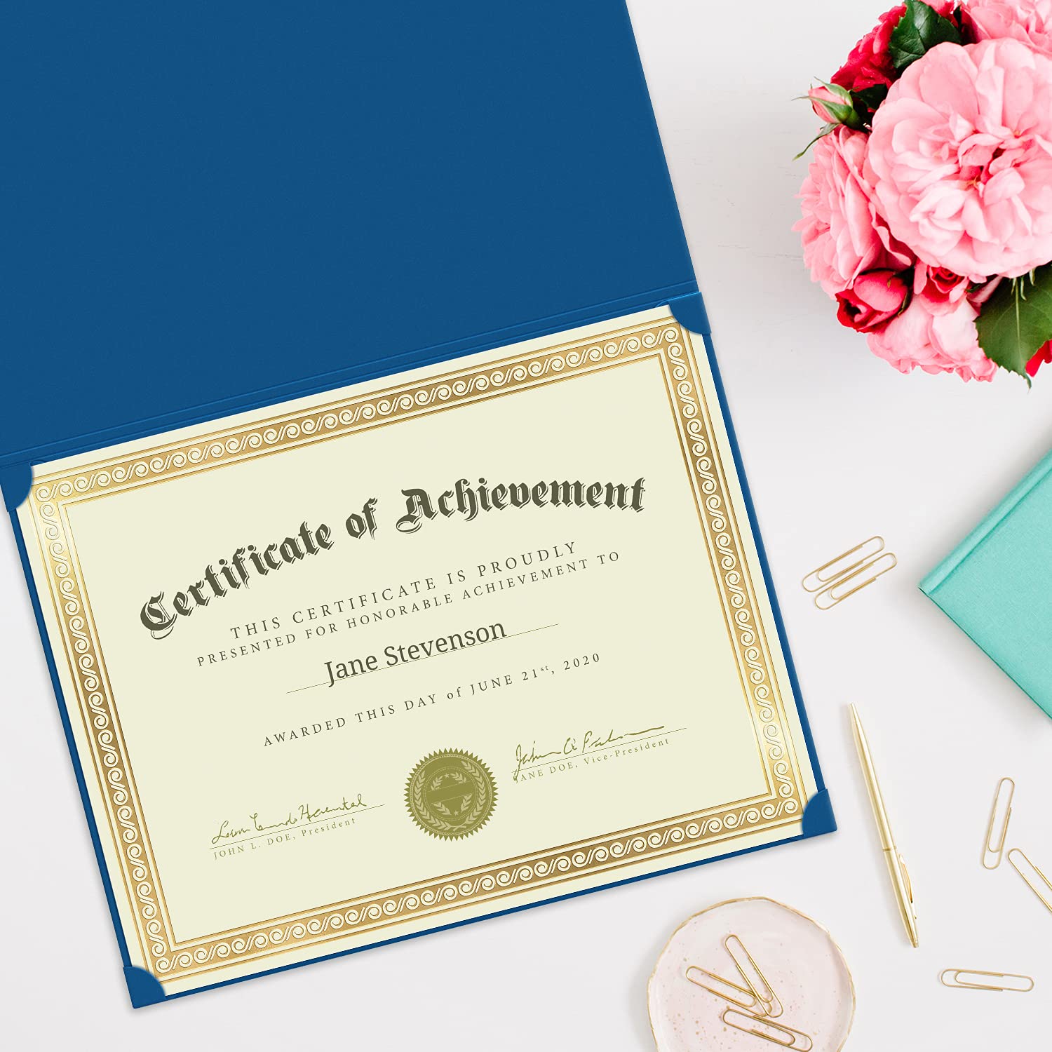 Professional 8.5x11 Certificate Holders - 25-Pack Gold Border Diploma Sleeves for Awards, Graduation, Citizenship & Marriage Documents - Perfect for School Ceremonies, Office Recognition & Legal Document Storage