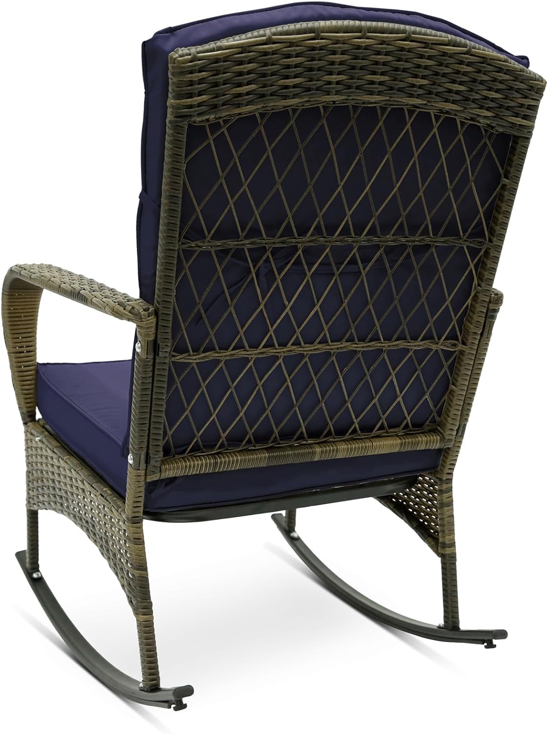 3-Piece Outdoor Patio Furniture Set with 2 Wicker Rocking Chairs, Glass Coffee Table & Cushions - Blue Bistro Conversation Set for Garden, Porch, Backyard | Perfect for Relaxing, Entertaining & Outdoor Dining