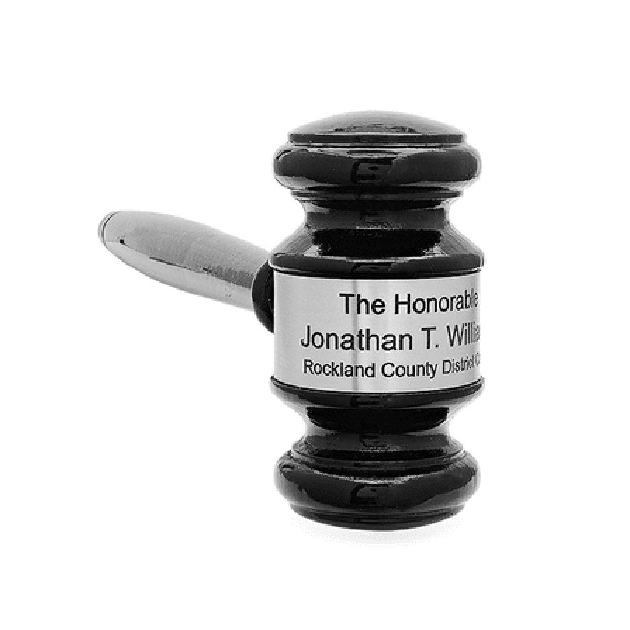 Personalized Black Wood Gavel with Silver Band - Custom Engraved Judge Hammer for Lawyers & Judges - Perfect for Courtroom, Graduation Gifts & Office Decor