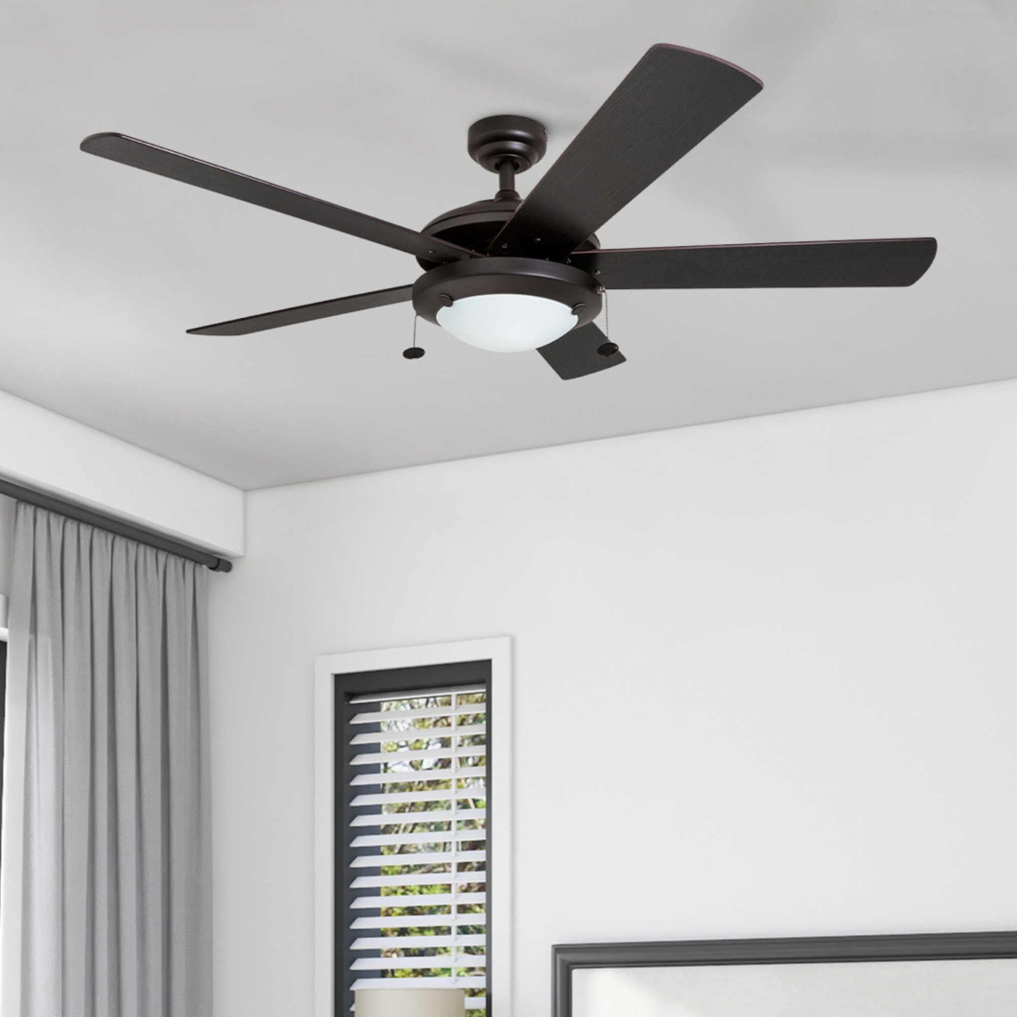 52 Inch Bolivar Espresso Ceiling Fan with Pull Chain - Modern Indoor Ceiling Fan for Living Room, Bedroom, and Office - Energy Efficient & Quiet Operation