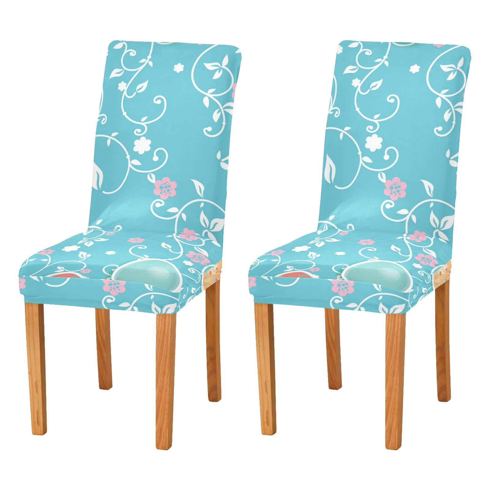 Xigua Stretch Spandex Chair Covers Set of 2 - Easter Egg Design Slipcovers for Dining Room Chairs - Perfect for Holiday Decor, Home Makeover & Protecting Furniture