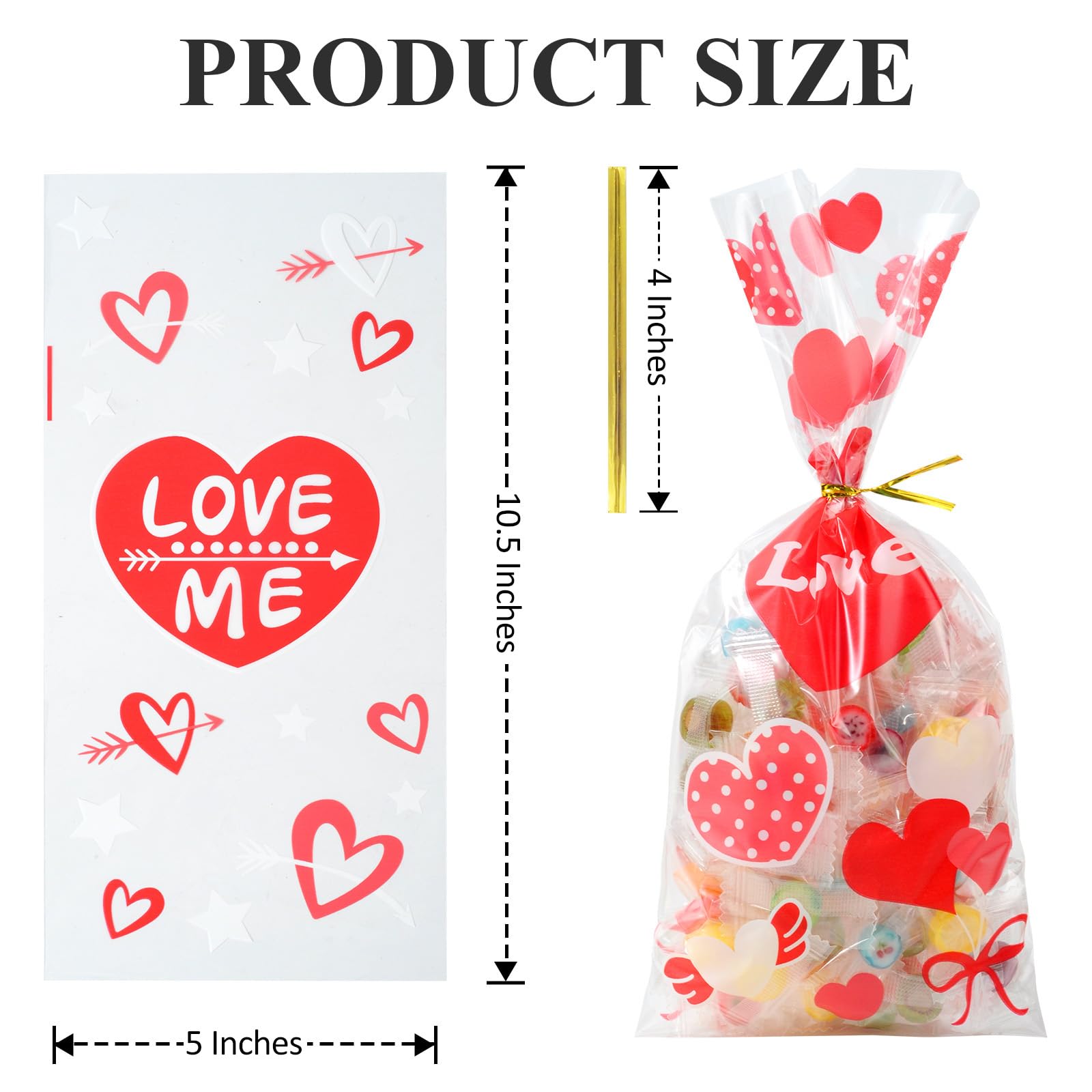 Valentine's Day Treat Bags with Twist Ties - 50 Pcs Cellophane Candy Gift Bags for Party Favors, Valentine Goodies & Cookie Snacks | Perfect for Classroom Exchanges, Wedding Favors and Holiday Gift Giving
