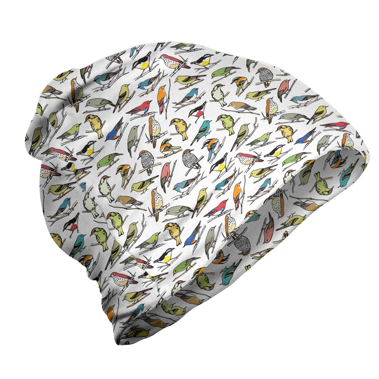 Ambesonne Unisex Beanie - Colorful Bird Pattern Winter Hat for Men & Women - Warm Knit Beanie for Hiking, Camping & Outdoor Activities