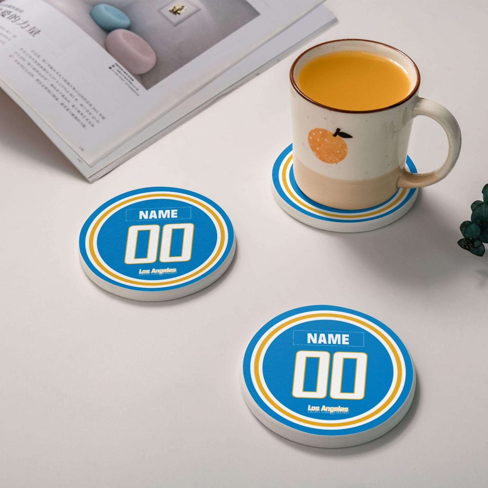 Custom Engraved Diatomite Coasters for Drinks - Set of 2 with Personalized Name & Number - Unique Gift for Men, Women & Kids - Perfect for Home, Office & Party Use