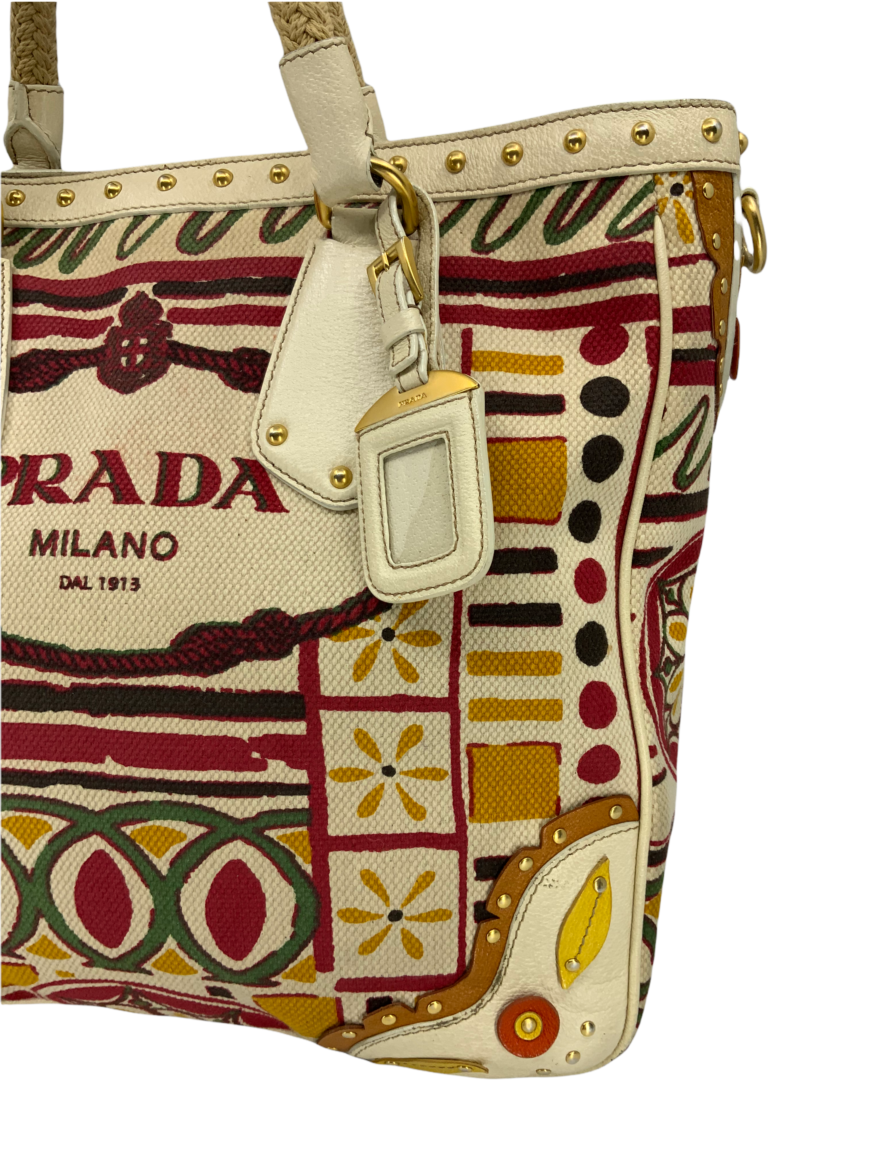PRADA Canapa Stampada Logo Large Tote Bag for Women - Luxury Designer Handbag for Work, Travel & Shopping - Stylish Canvas Shoulder Bag with Signature Logo Print