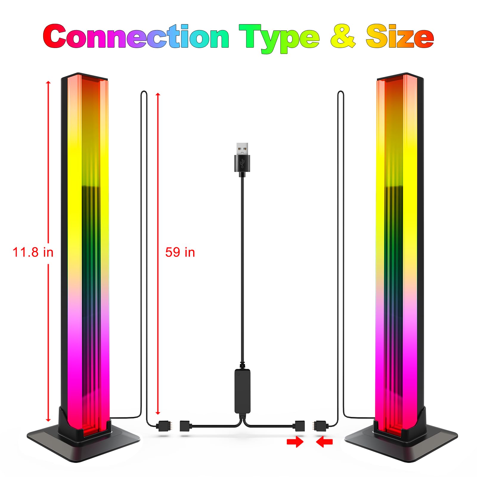 Eukee 2-Pack RGB IC LED Light Bars with Music Sync & App Control - Smart Flow Lighting for PC, TV, Room Decor - Perfect for Gaming Setups, Home Theater & Bedroom Ambiance