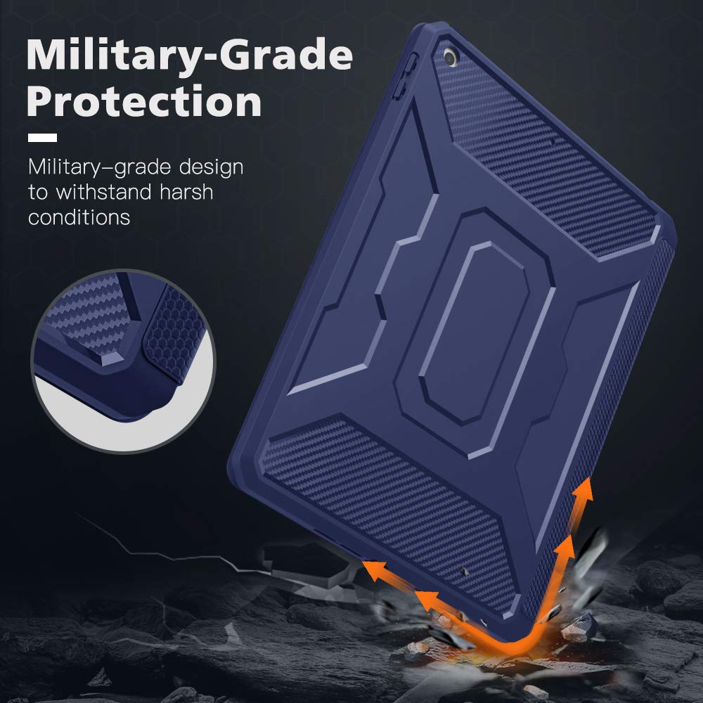 MoKo Shockproof Case for iPad 10.2 Inch (9th/8th/7th Generation 2021/2020/2019) - Built-in Screen Protector & Apple Pencil Holder, Auto Sleep/Wake, Full Body Protection - Perfect for School, Work & Travel (Blue)