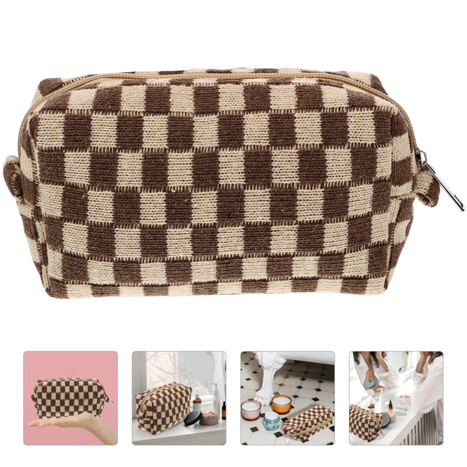 SOIMISS Checkered Makeup Bag for Women & Girls - Waterproof Cosmetic Organizer, Travel Toiletry Pouch, Makeup Brush Storage Case - Perfect for Travel, Gym, Daily Use & Gift Giving