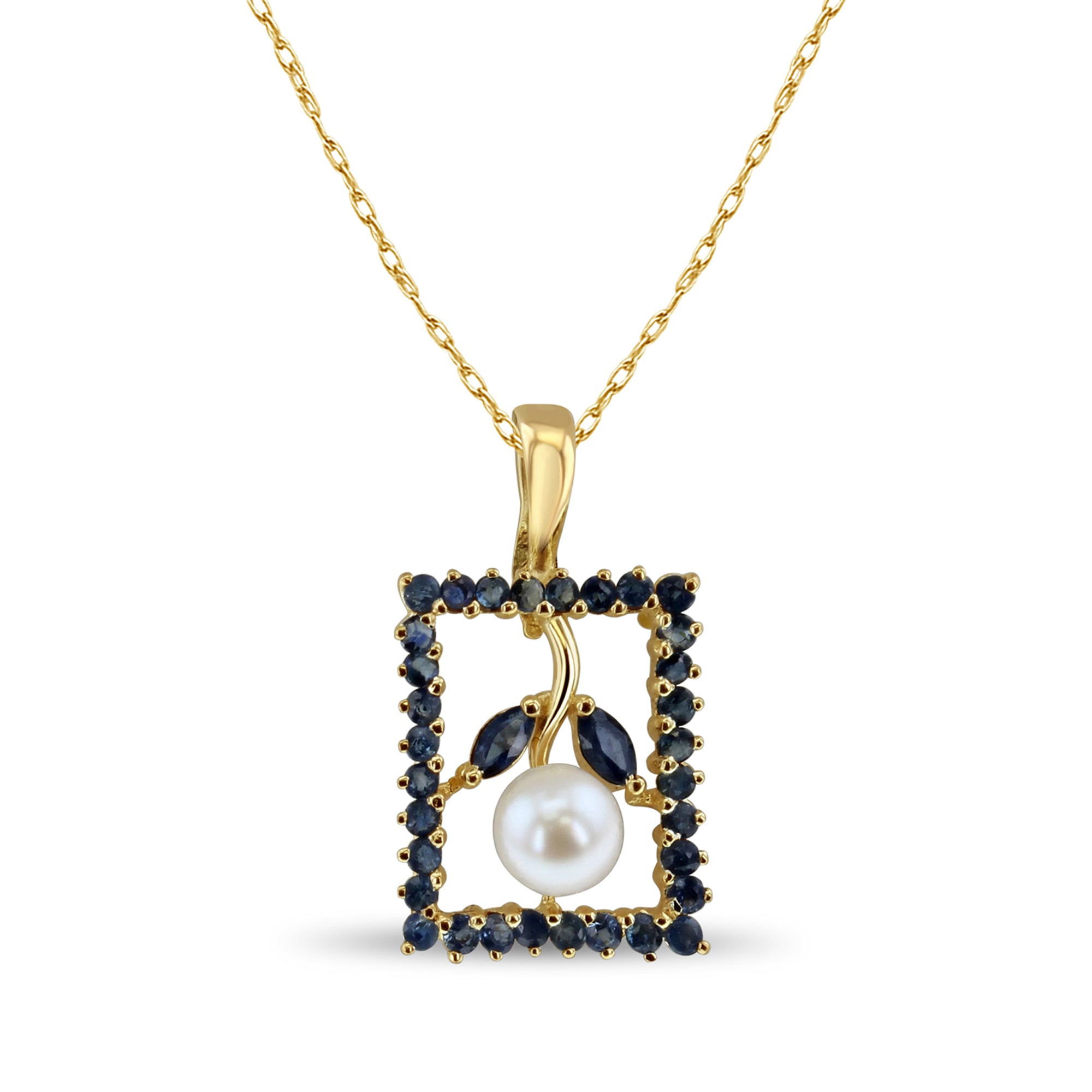 14k Yellow Gold Freshwater Pearl & Sapphire Flower Necklace for Women - Elegant Bridal Jewelry, Anniversary Gift & Special Occasion Accessory