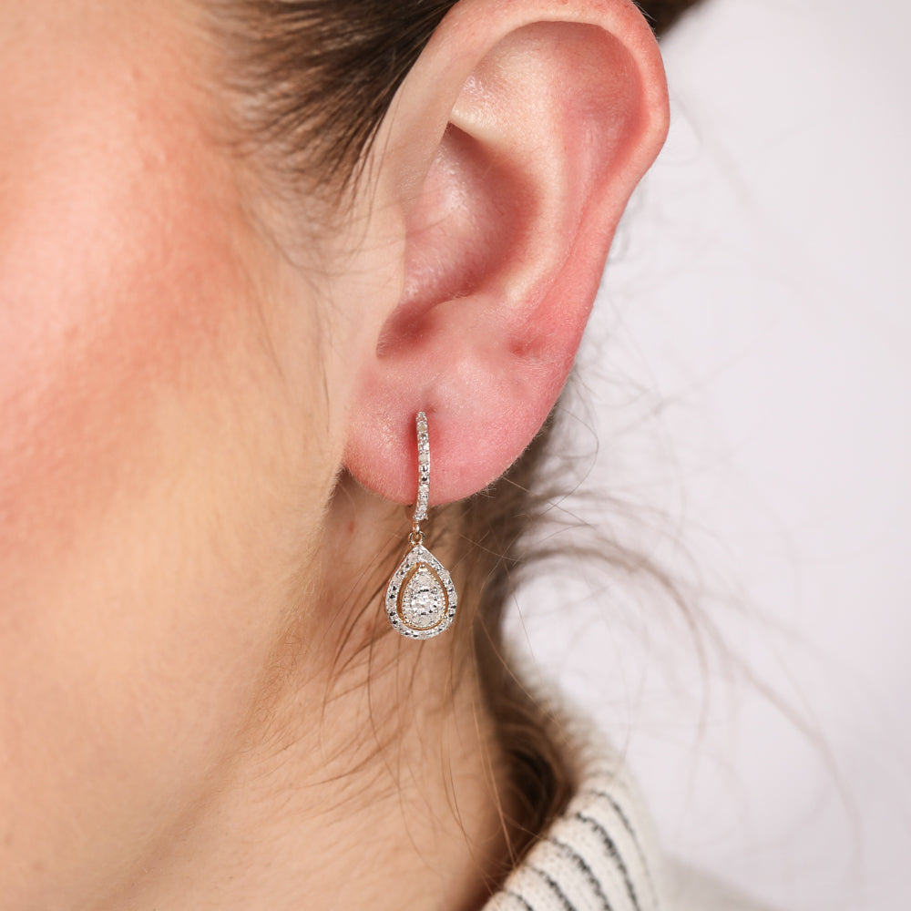0.45 Carat Diamond Earrings and Pendant Set in 14K Gold Plated Sterling Silver with 45cm Chain - Elegant Jewelry Gift for Women, Perfect for Weddings, Anniversaries and Special Occasions