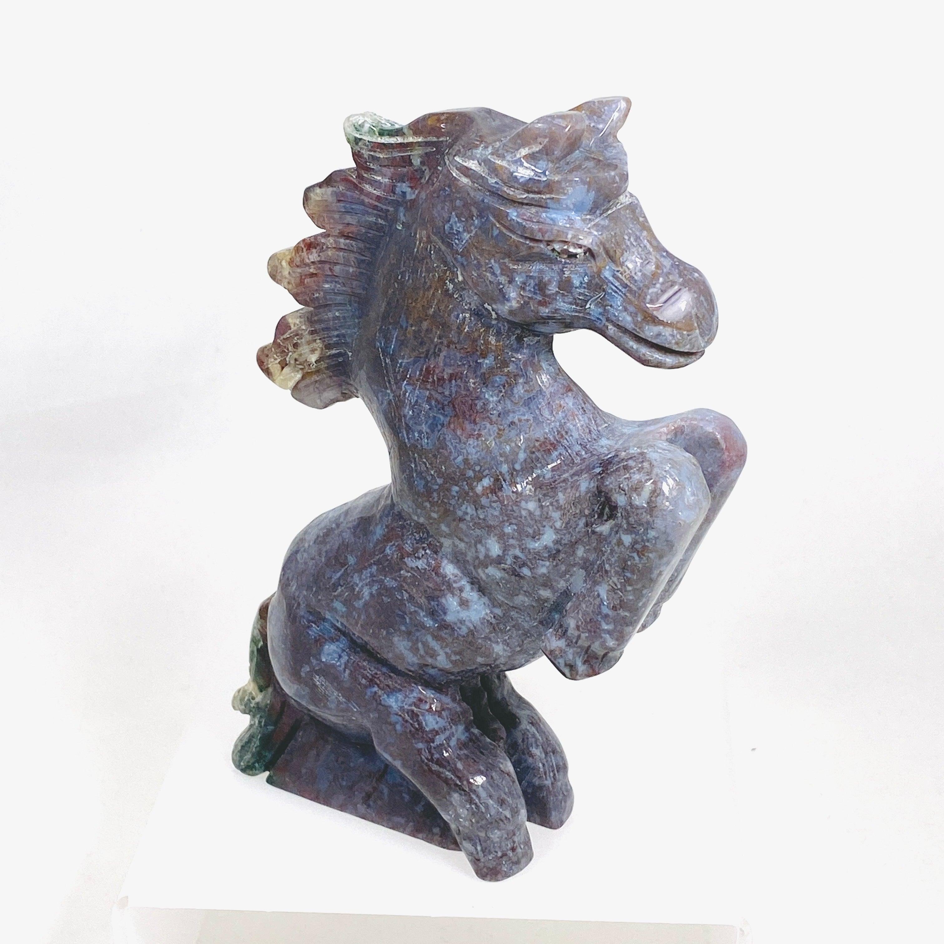 Vibrant Moss Agate Horse Statue - Handcrafted Spiritual Decor for Home, Office & Meditation Spaces | Feng Shui & Healing Crystal Gift
