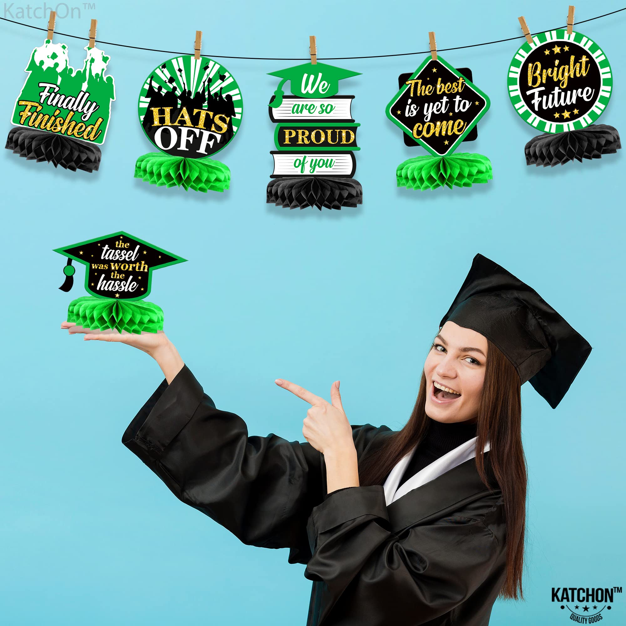 KatchOn Graduation Honeycomb Centerpieces - Pack of 9, Green & White Table Decor for 2025 Graduation Parties, Commencement Ceremonies & School Celebrations