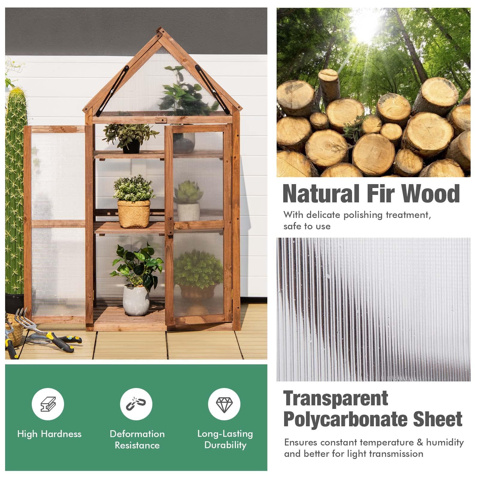 Giantex 3-Tier Portable Wooden Mini Greenhouse with Transparent Flip-Top Roof - Indoor Outdoor Garden Cold Frame, Raised Flower Planter for Patio, Balcony & Backyard - Perfect for Seed Starting, Plant Protection & Year-Round Gardening