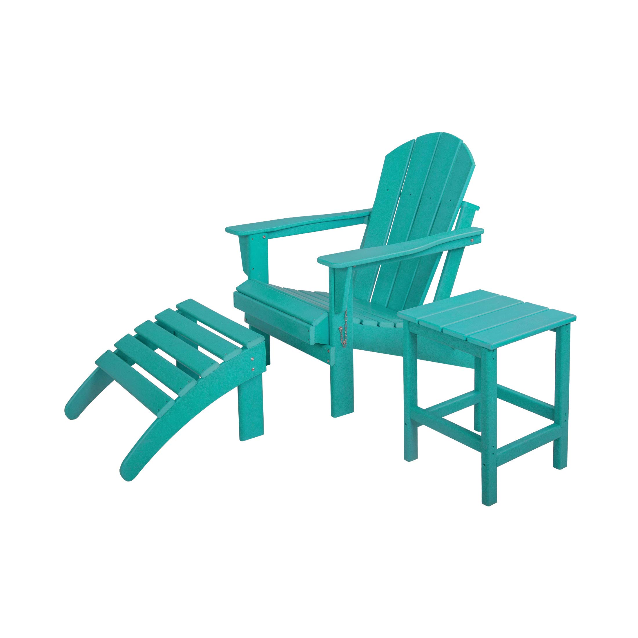HDPE Adirondack Chair Set with Ottoman & Table - All-Weather Outdoor Furniture for Patio, Garden, Backyard