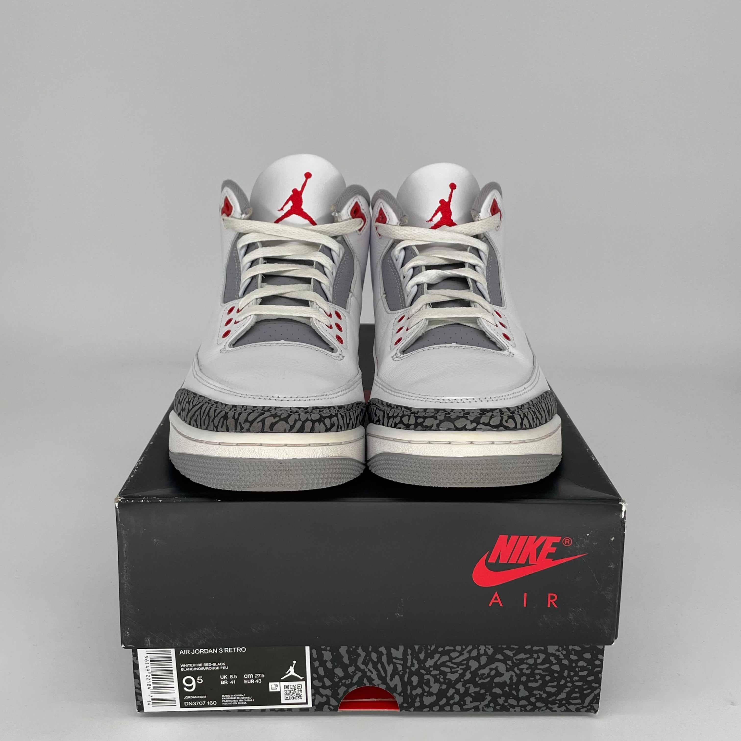 AIR JORDAN 3 FIRE RED Retro Sneakers - Men's Size 9.5 (DN3707-160) - Authentic Basketball Shoes for Casual Wear & Street Style