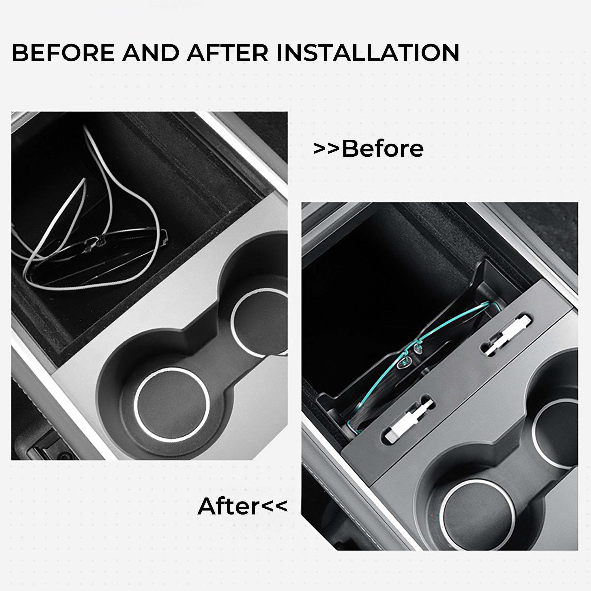 Tesla Model 3 & Y Center Console Sunglasses Holder and Cable Organizer - Car Accessories for Sunglass Storage and Phone Charging Cord Management