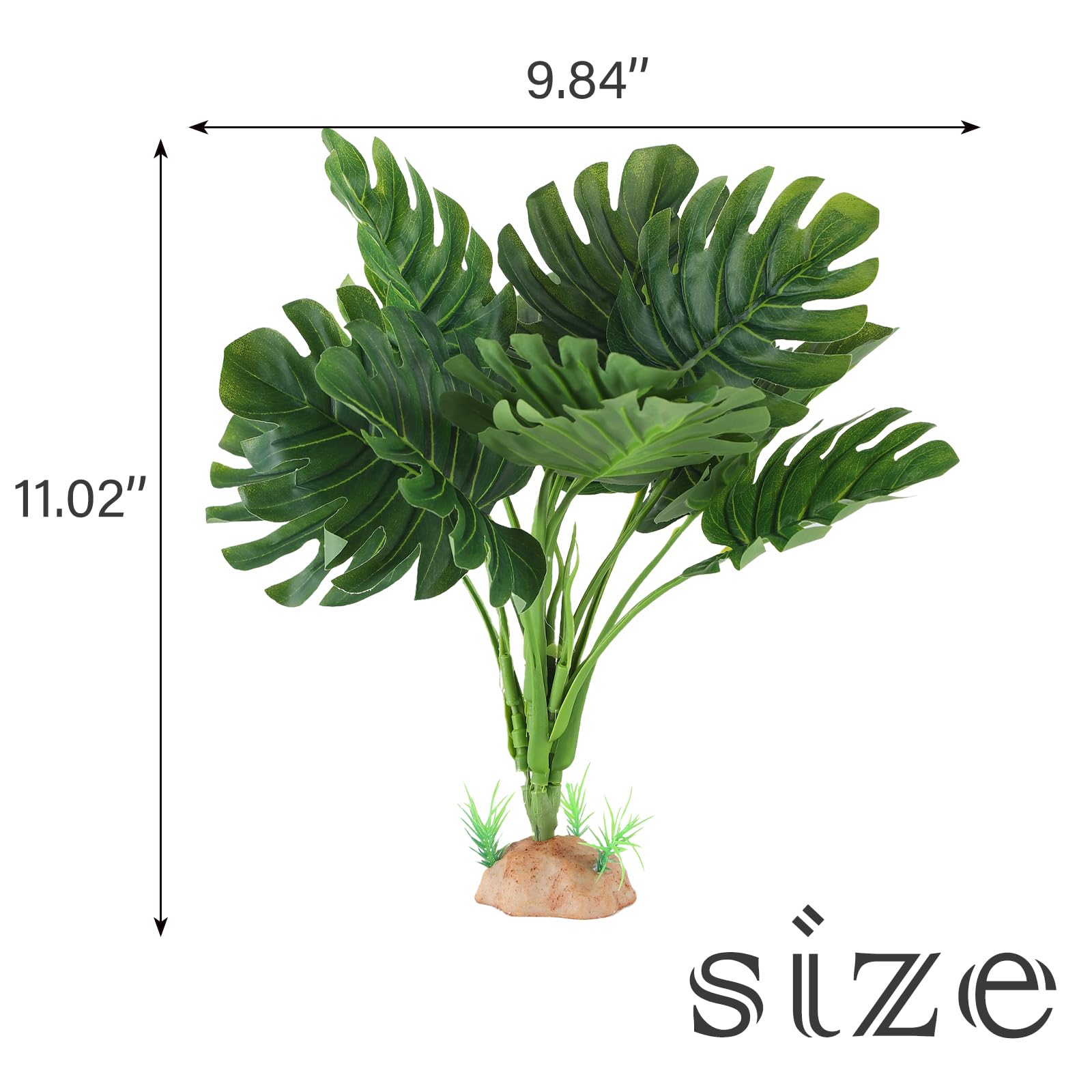 Artificial Terrarium Plants for Reptile Habitat - Monstera Spider Plant for Gecko, Ball Python & Tortoise Enclosure - Durable Reptile Tank Décor for Natural-Looking Jungle Environment