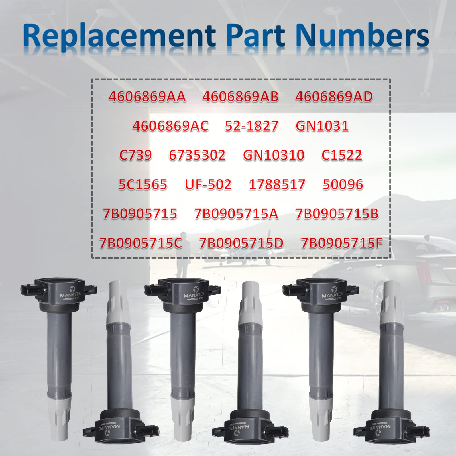 MANATEE 4606869AA Ignition Coil Pack - Compatible with Dodge Charger Nitro Magnum, Chrysler 300 Sebring Pacifica Town & Country 2.7L 3.5L 4.0L V6 (2006-2011) - Replaces 04606869AB UF502 - Set of 6 - High Performance Engine Ignition System for Smooth Acceleration & Fuel Efficiency