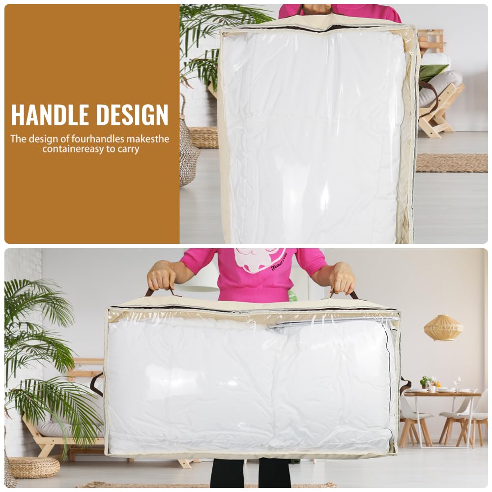 AMJ Beige Pack of 2 Large Capacity Underbed Storage Bags Organizer - Collapsible Washable Underbed Storage with Clear Window & Reinforced Handles for Bedroom, Wardrobe, Closet, Travel & Seasonal Clothes Storage