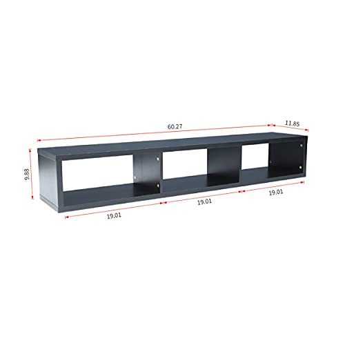 60 x 11.8 x 9.8 Inches Floating TV Stand - Modern Entertainment Center with Storage Shelf, Black - Perfect for Living Room, Bedroom & Home Theater Setup