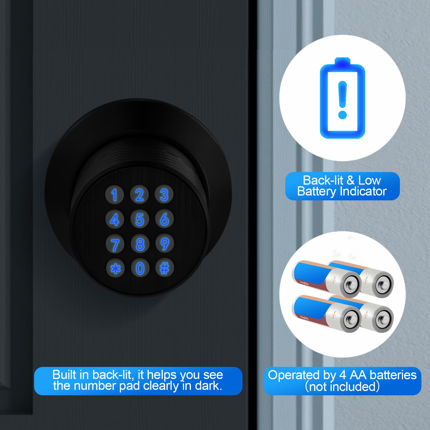 Smart Keyless Entry Door Lock with Digital Keypad - Electronic Front Door Deadbolt with Auto-Lock, 2 Backup Keys & Easy Installation - Perfect for Homes, Apartments, Bedrooms & Office Security (Black)