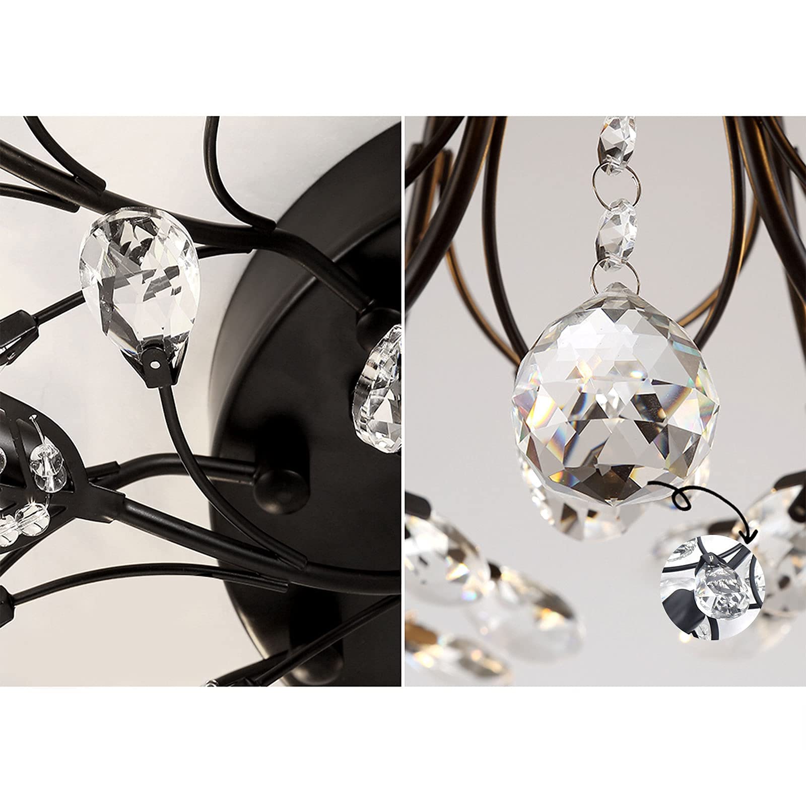 Modern Flush Mount Gold Black LED Crystal Ceiling Chandelier - K9 Crystal Light Fixture for Bedroom, Living Room & Dining Room - Energy Efficient Close-to-Ceiling Lighting Solution
