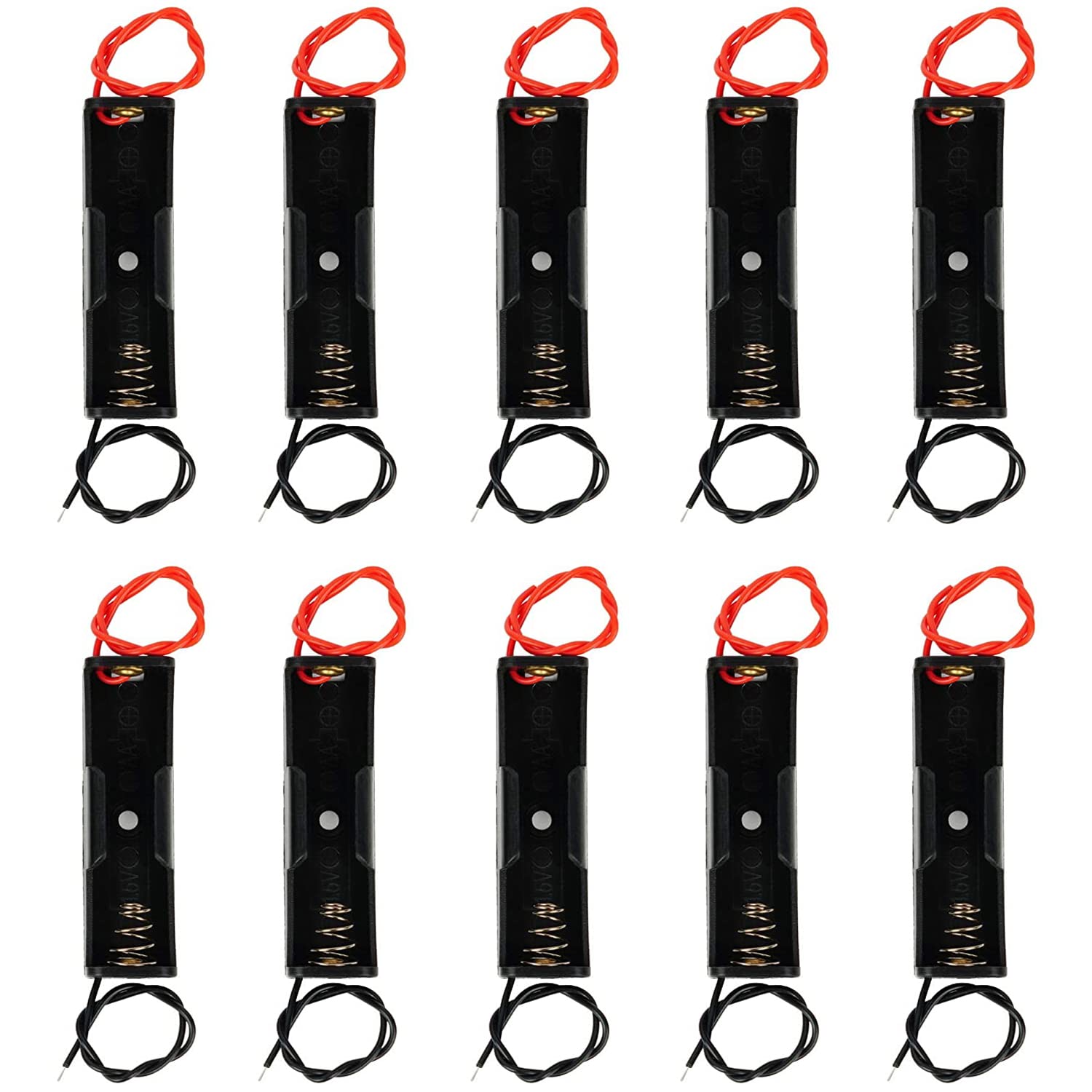 10PCS AA Battery Holder Case with Lead Wires - 1.5V Black Plastic Storage Box for DIY Projects, Parallel Connection Battery Organizer (Great for Electronics, Toys, Flashlights & Emergency Kits)