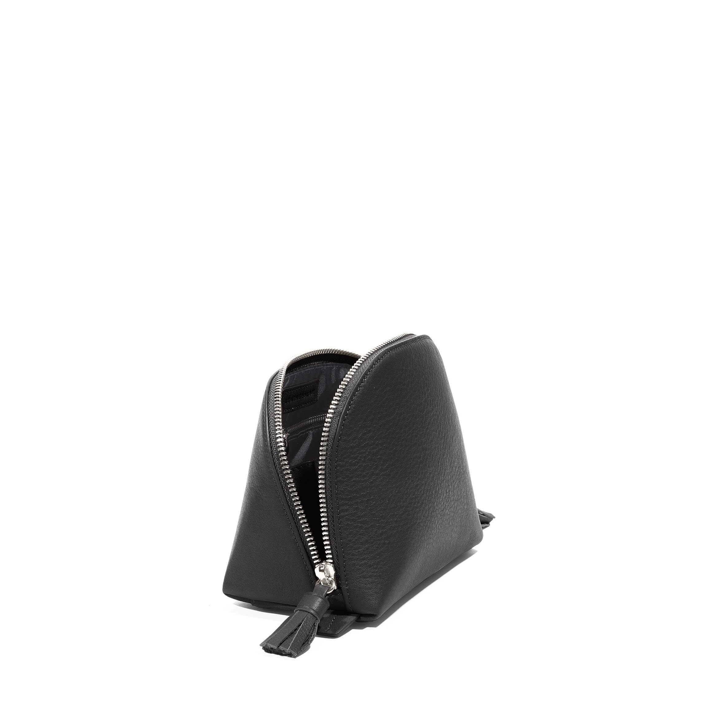 Leatherology Black Onyx Medium Clamshell Makeup Bag - Premium Leather Cosmetic Case for Travel, Gym & Everyday Use