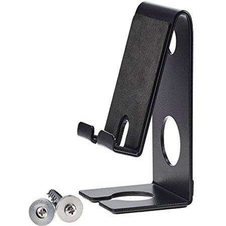 Acrimet Heavy Duty Metal Phone Stand - Adjustable Desk & Wall Mount Holder with Charging Dock for iPhone, Samsung & All Smartphones (Black) - Perfect for Home, Office & Travel Use