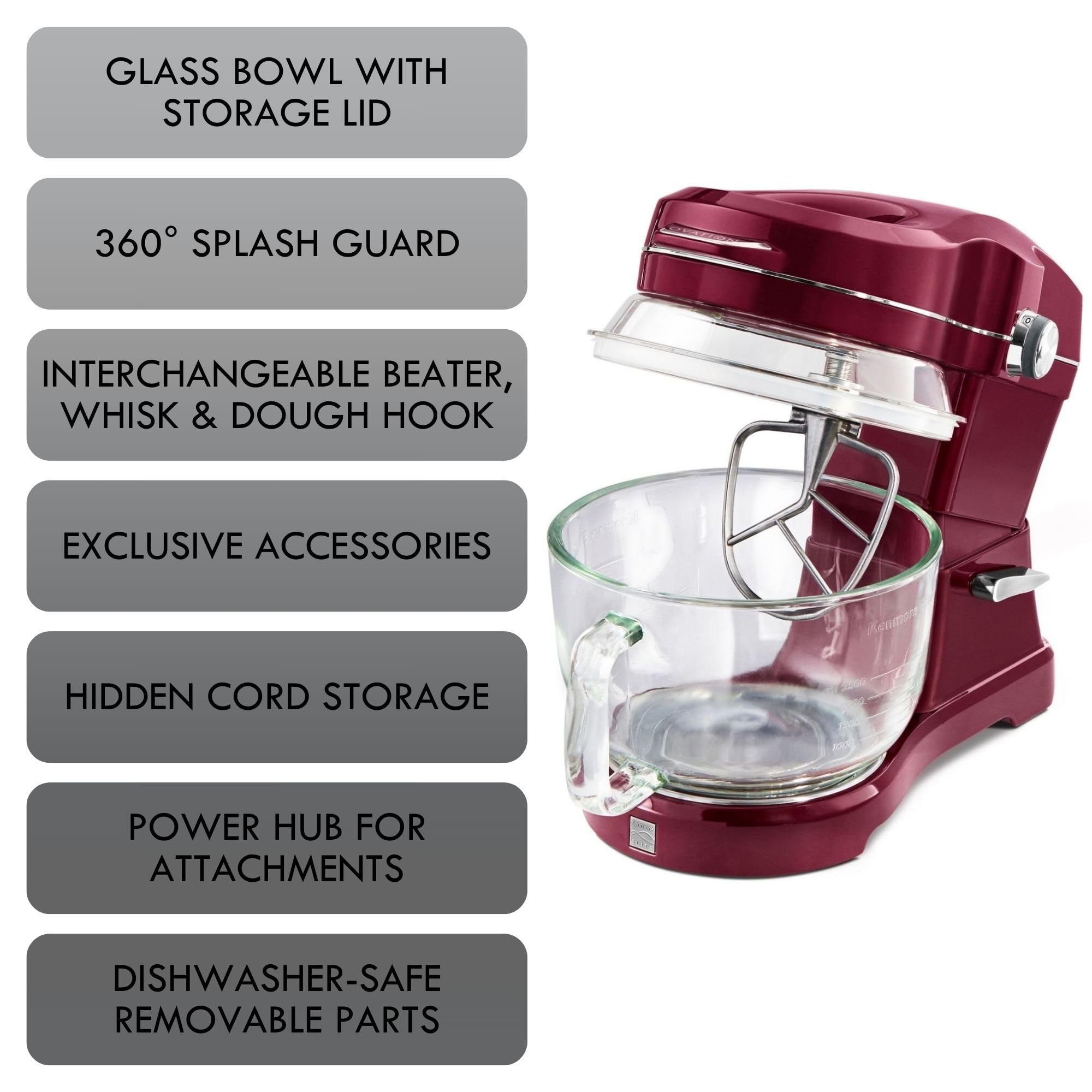 Kenmore 849083 Elite Ovation 49083 5-Quart Stand Mixer with Pour-In Top, Tilt-Head Design - Burgundy Red | Perfect for Baking Cakes, Cookies, Bread & More in Your Home Kitchen