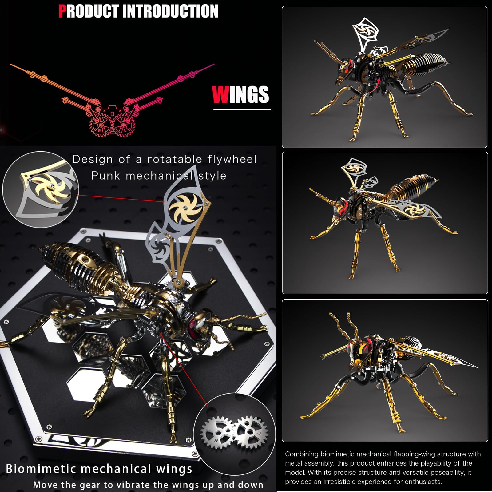 3D Metal Puzzle Kit - Northern Giant Hornet DIY Model for Adults | Challenging Mechanical Wasp Building Set | Perfect Birthday Gift for Men & STEM Enthusiasts | Home Office Decoration & Stress Relief Activity