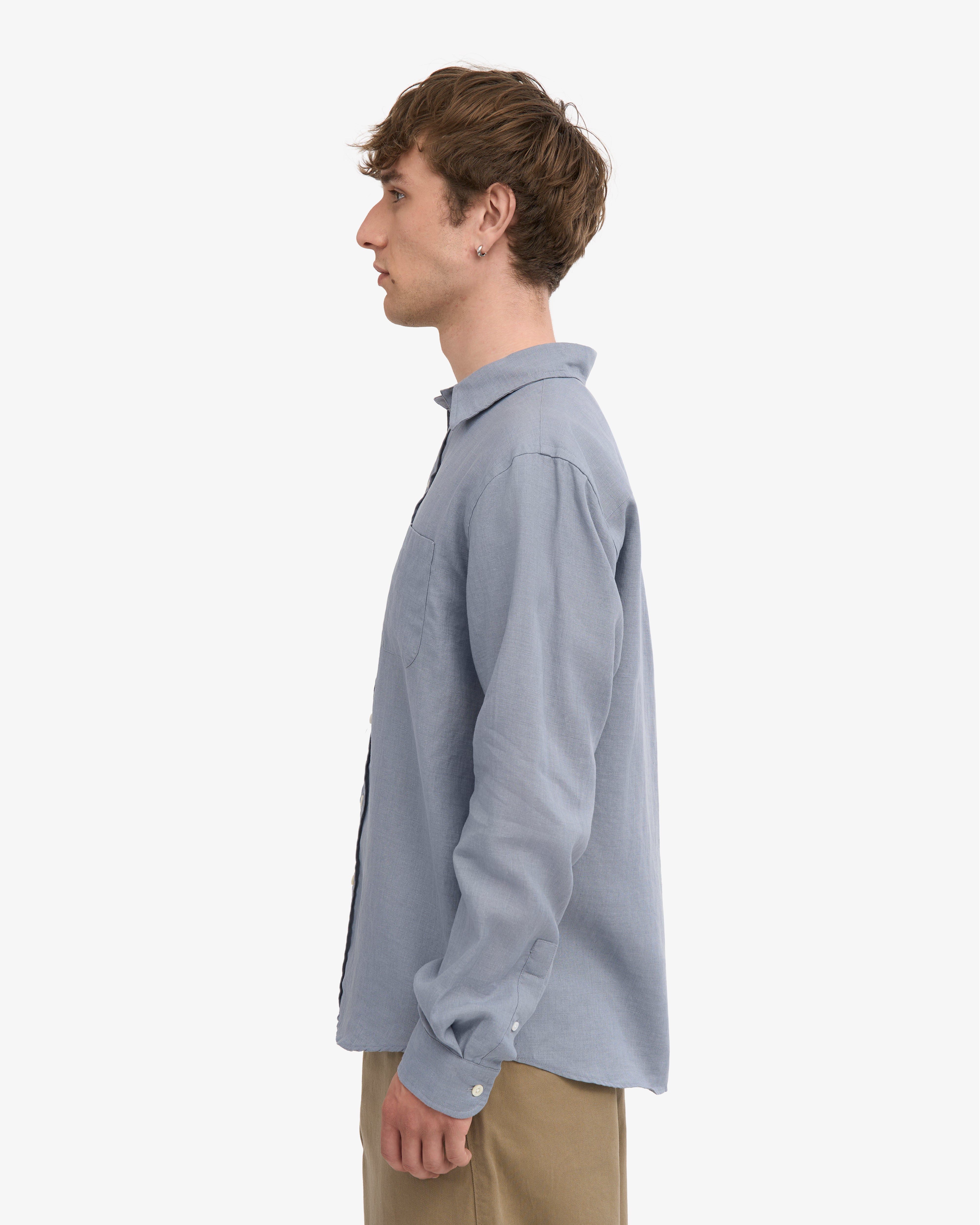 Premium Linen Shirt for Men - Breathable Steel Blue Button Down Shirt - Casual Summer Office Wear & Beach Vacation Outfit