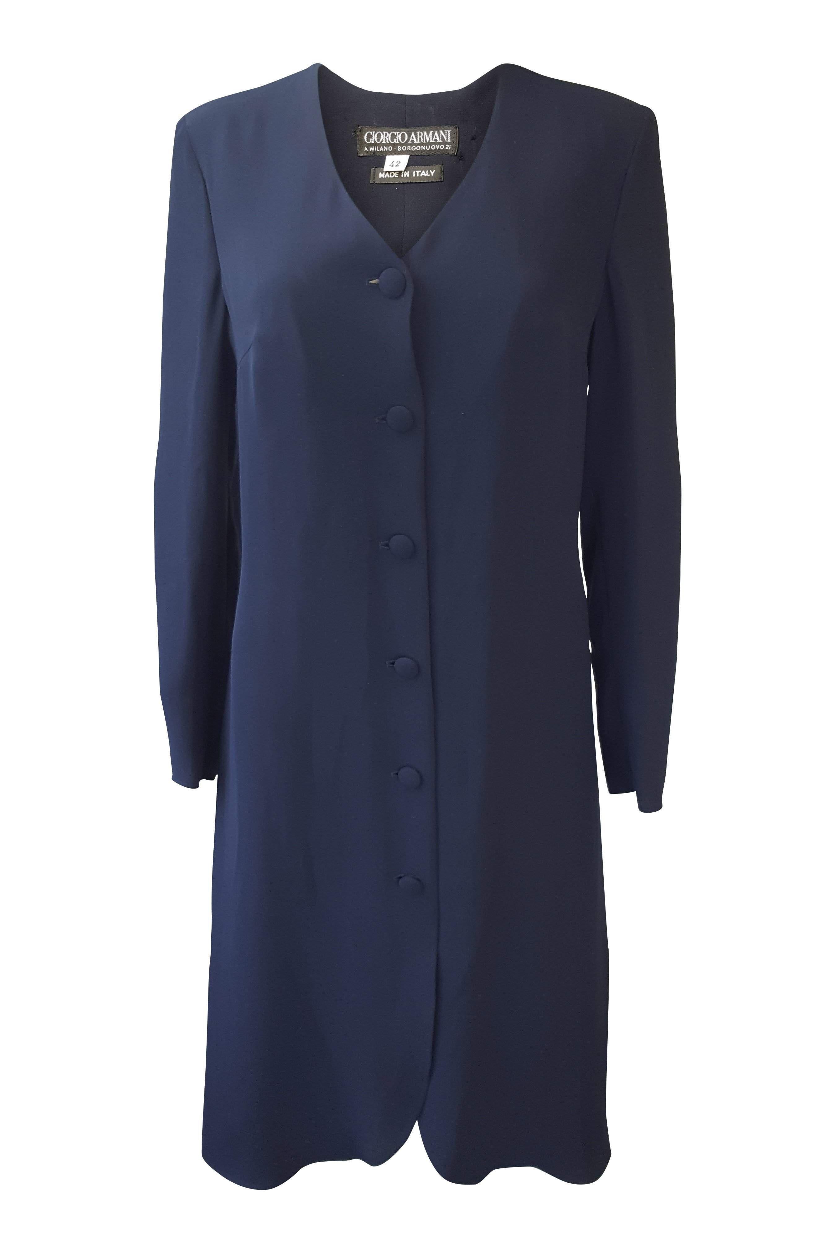 ARMANI Blue Silk Blend Knee Length Coat for Women - Size IT 42 (US 8) | Elegant Trench Coat for Office, Evening Events & Fall Fashion