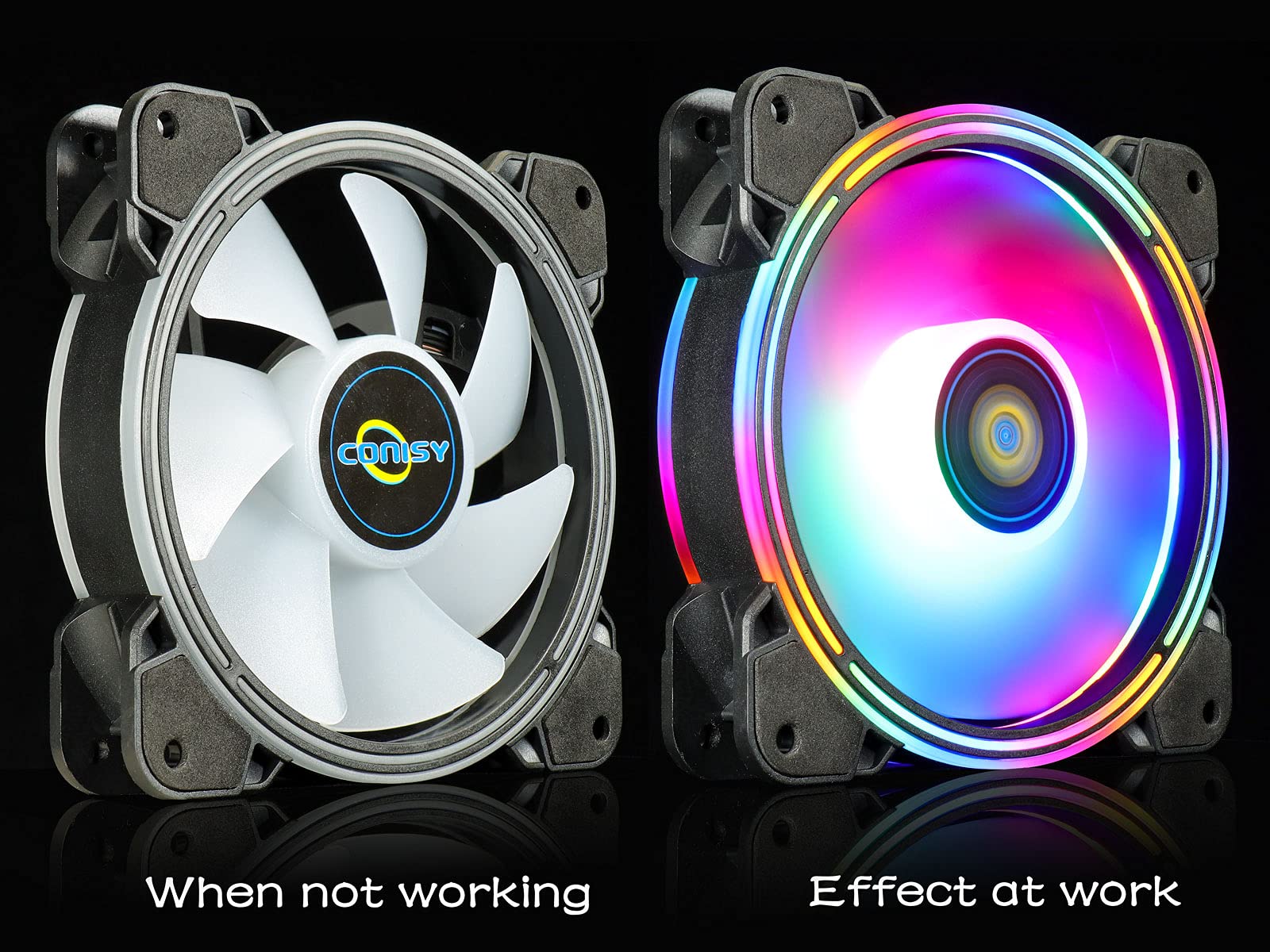 Conisy 120mm RGB LED PC Case Fan - Super Silent, High Efficiency Cooling Fan for Computer Cases - Dual Pack (Rainbow Series, Colorful) - Perfect for Gaming PCs, Workstations & Custom Builds
