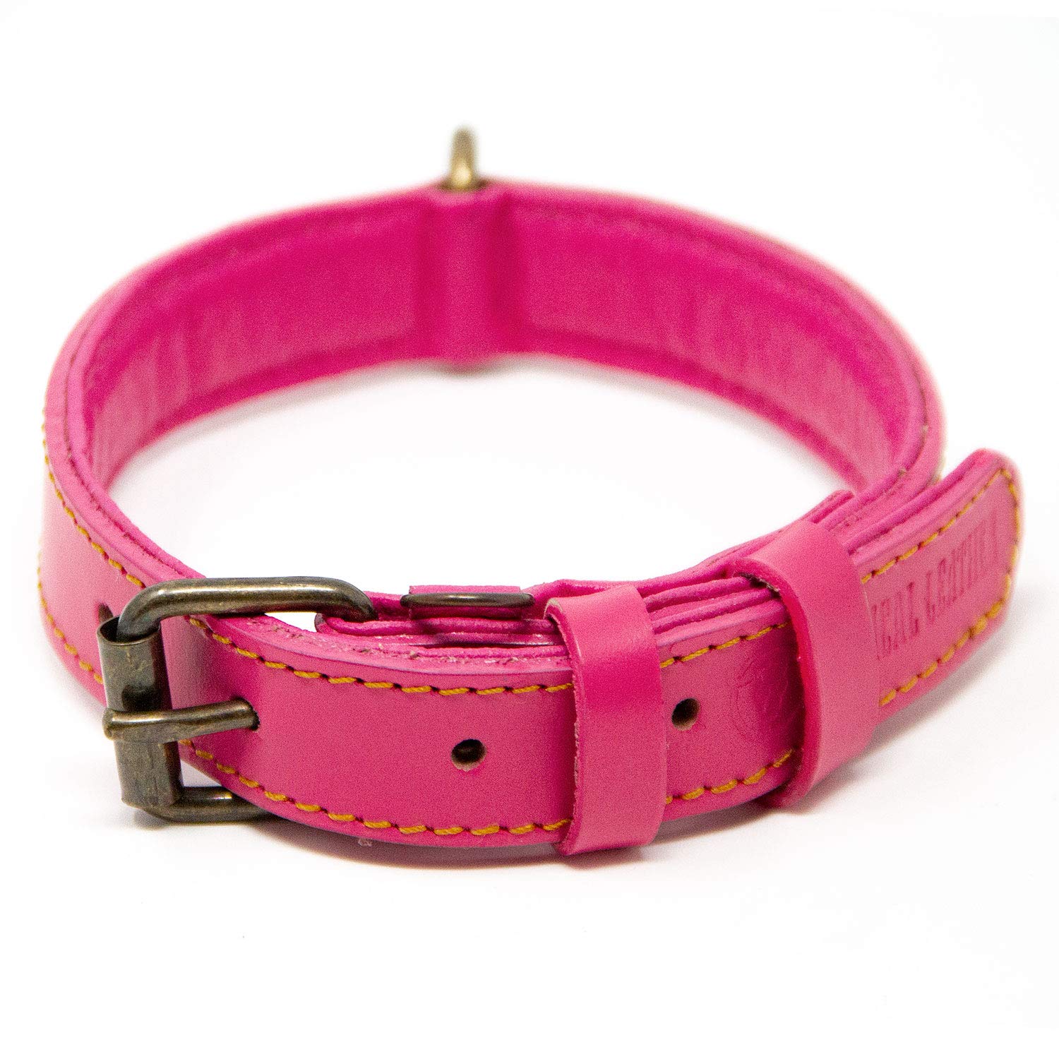 Premium Genuine Leather Dog Collar for Small Dogs - Soft Padded Full Grain Leather, Adjustable & Durable (Pink, Small) - Perfect for Daily Walks, Training & Fashion Accessory