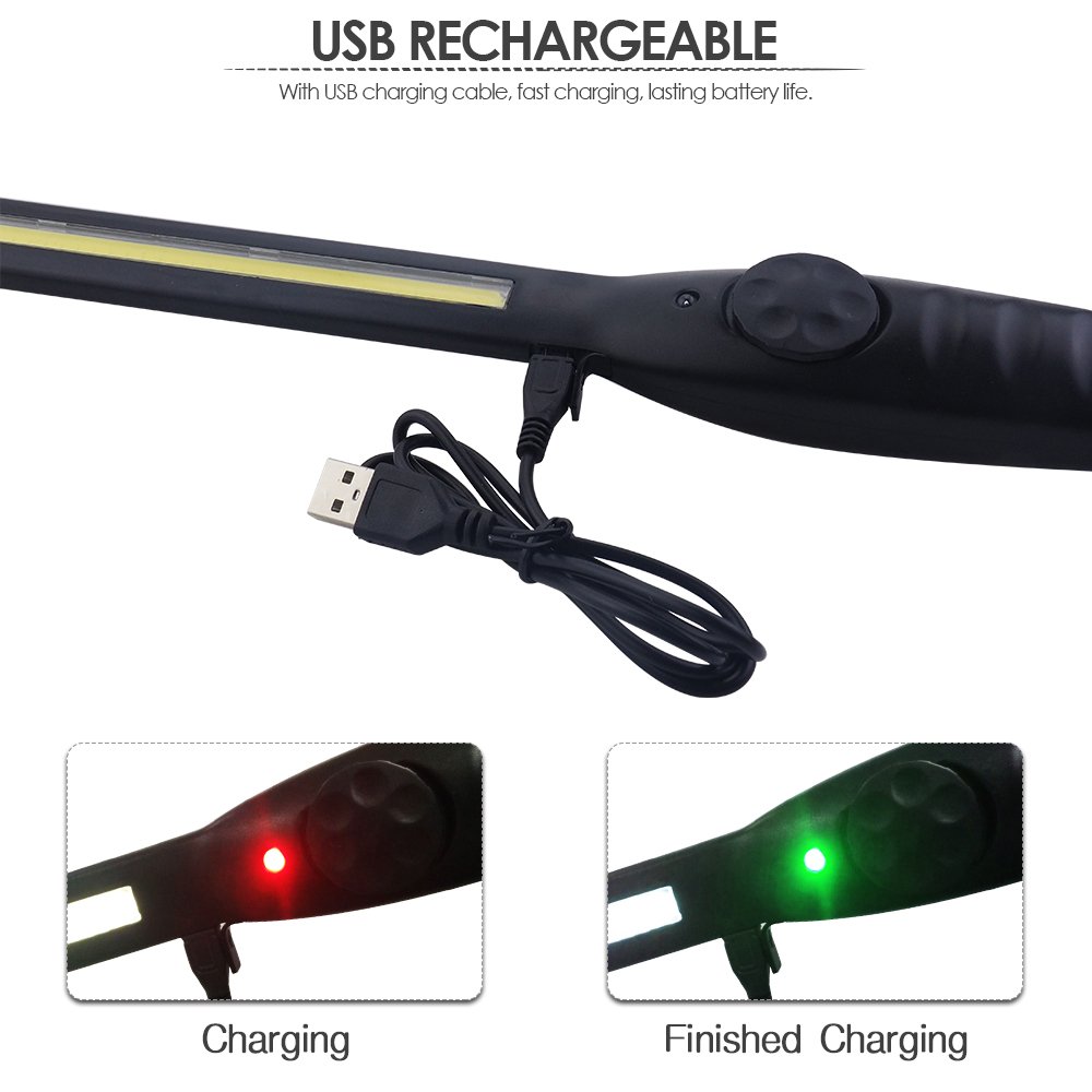 MODOAO Rechargeable COB LED Work Light 700 Lumens - Magnetic Flashlight with USB Cable - Bright Inspection Light for Mechanics, Car Repair, Outdoor Camping & Home Emergency - Durable LED Slim Light for Garage, Workshop & DIY Projects