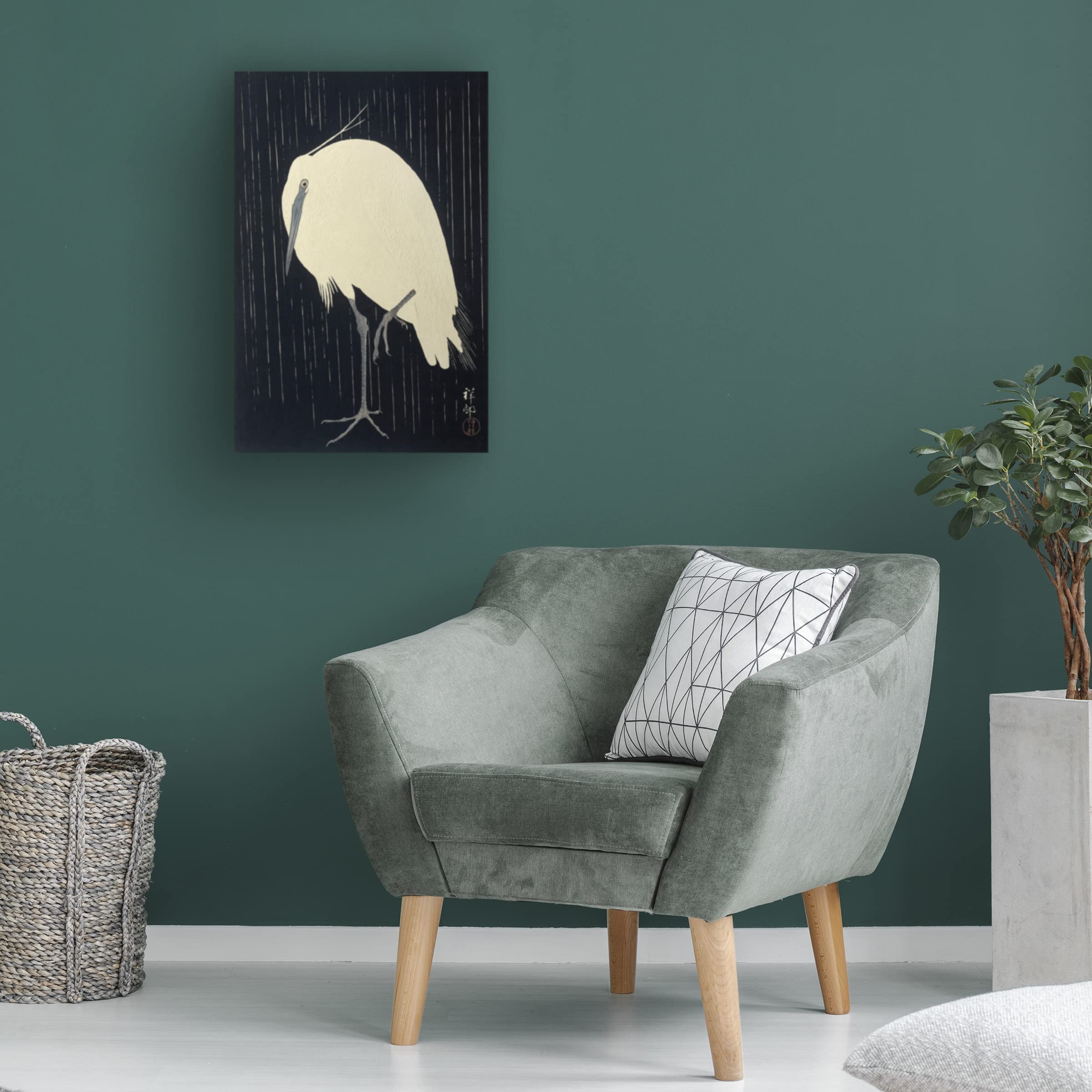 Ohara Koson 'Egret In The Rain' Canvas Wall Art Print (1925-1936) - Japanese Nature Painting for Living Room, Bedroom & Office Decor