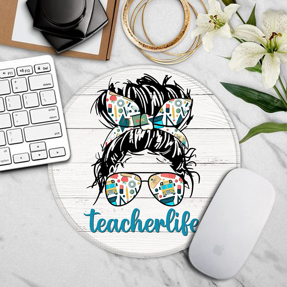 ZHANTUONE Non-Slip Round Mouse Pad with Stitched Edges - Cute Teacher Life Design, Perfect Desk Accessory for Women, Besties & Daughters - Great Graduation, Friendship & Birthday Gift for Office, Home or School Use