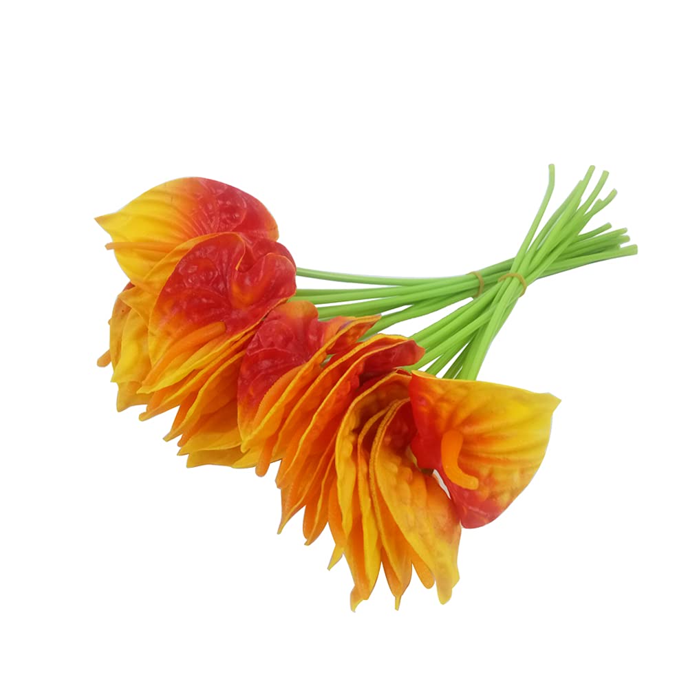 20Pcs Real Touch Artificial Anthurium Flowers - Lifelike Fake Floral Stems for Home Decor, Wedding Bouquets, Table Centerpieces (Red & Sunset Red) | Perfect for Living Room, Office & Event Decorations