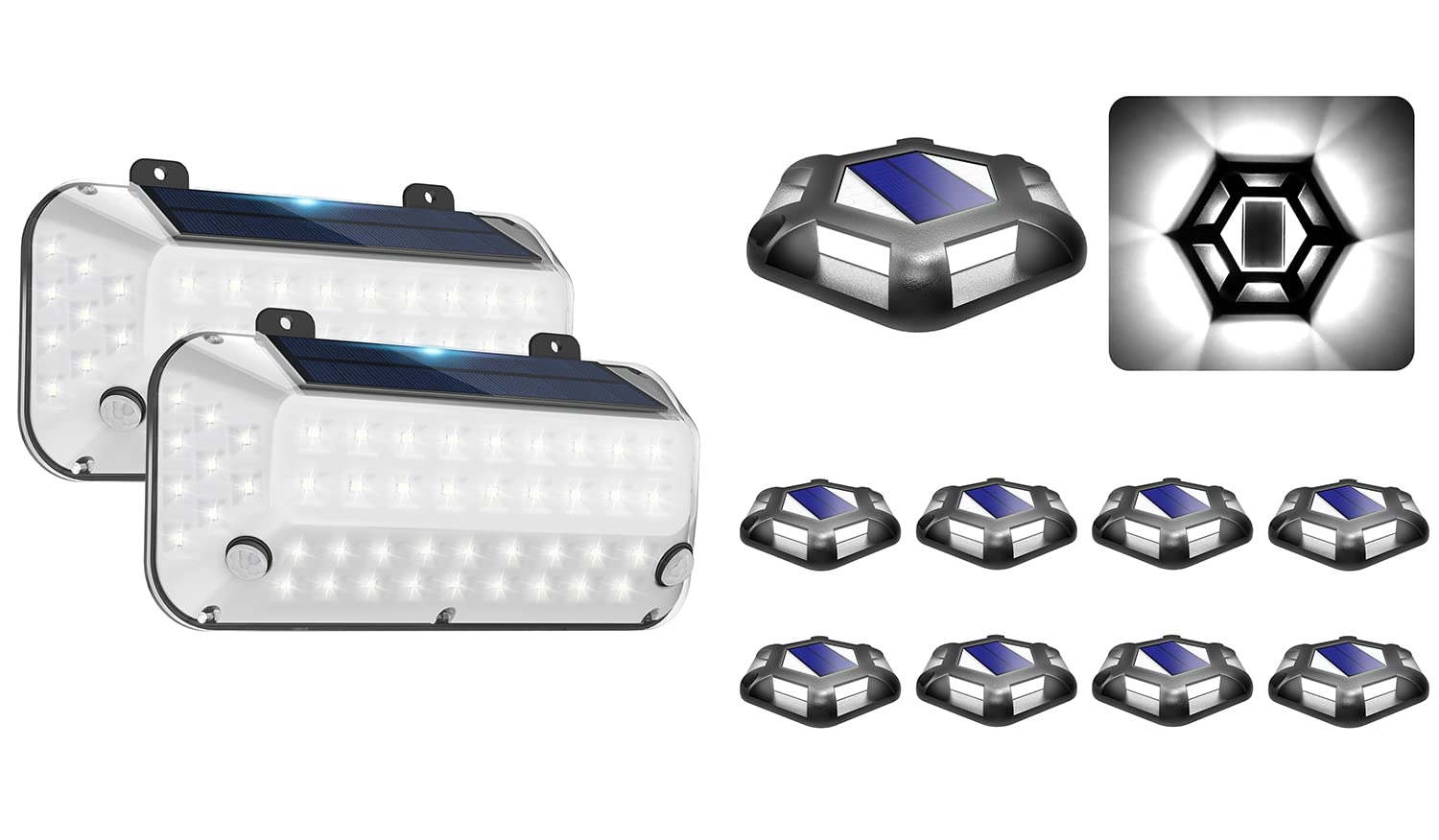 CREPOW 8+2 Pack Waterproof Solar Dock Lights for Driveway & Deck - Outdoor Solar Motion Sensor Lights with 270° Wide Angle & 3 Working Modes - Perfect for Garden, Pathway, and Patio Lighting