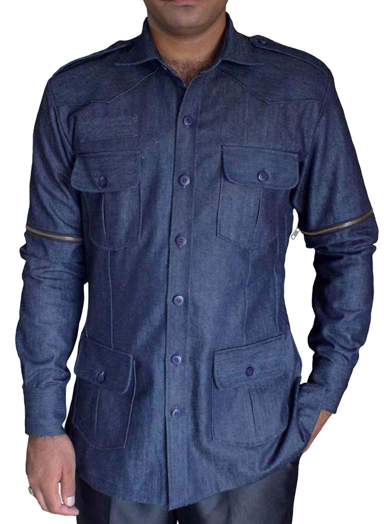 INMONARCH Men's Denim Blue Safari Shirt - 4 Pocket Boy Scout & Hunting Shirt for Outdoor Adventures | Camping, Hiking, Bushcraft Activities